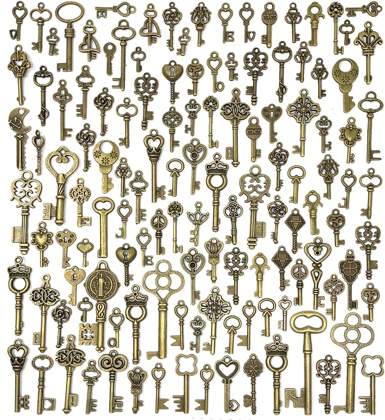 125 PCS Vintage Skeleton Key Set Charms, JIALEEY Mixed Antique Style Bronze Brass for Pendant DIY Jewelry Making Wedding Party Favors 125 PCS Vintage Skeleton Key Set Charms, JIALEEY Mixed Antique Style Bronze Brass for Pendant DIY Jewelry Making Wedding Party Favors