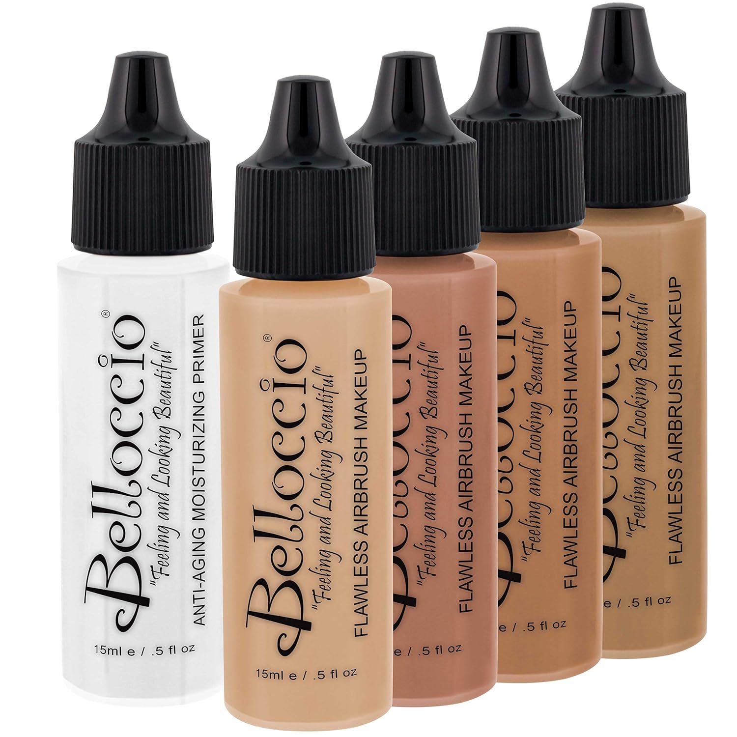 Belloccio Medium Color Shade Foundation Set – Professional Cosmetic Airbrush Makeup in 1/2 oz Bottles Belloccio Medium Color Shade Foundation Set – Professional Cosmetic Airbrush Makeup in 1/2 oz Bottles