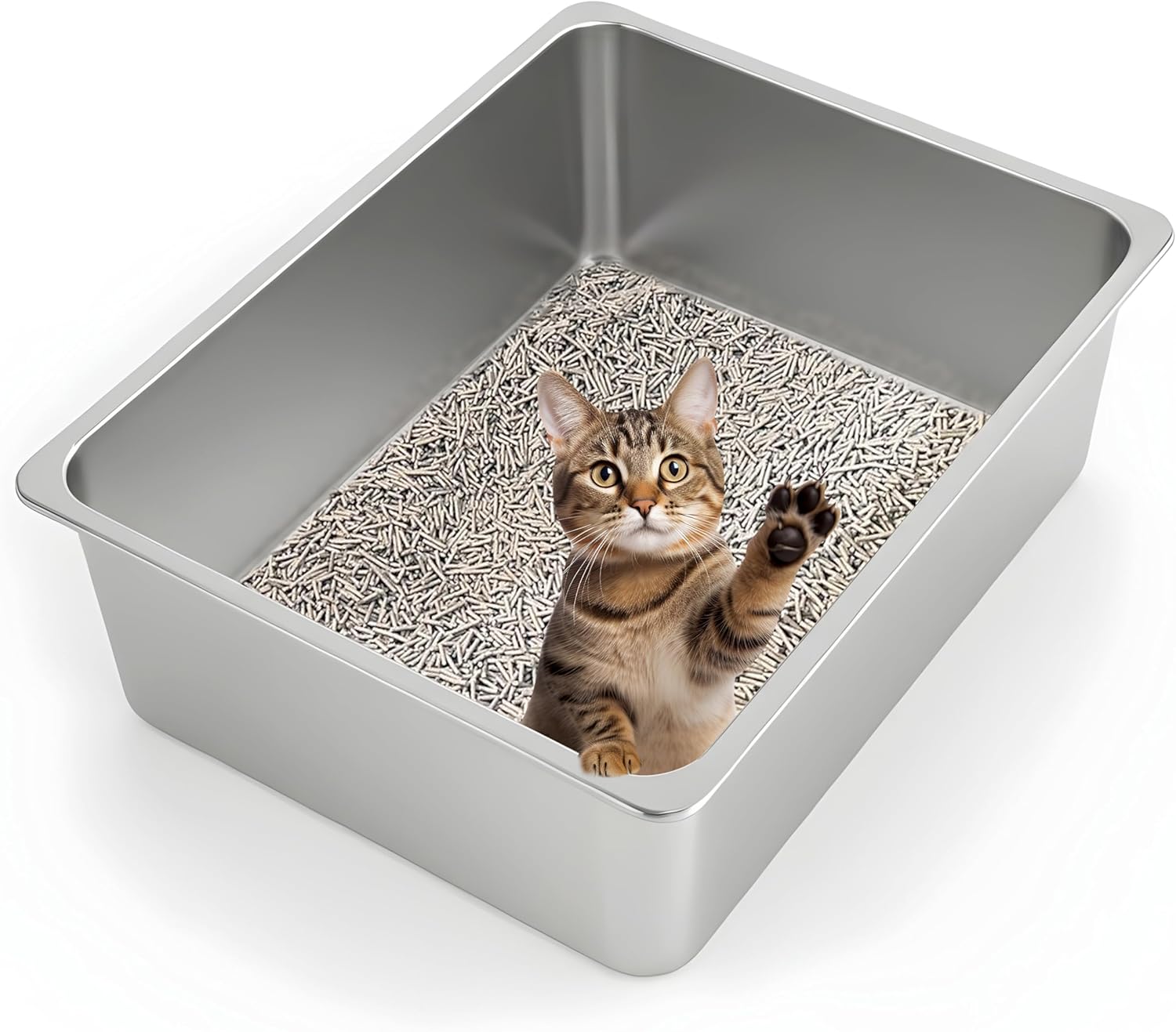 Kirecoo Stainless Steel Cat Litter Box XL- Metal High Sided Cat Litter Pan, Large Cat Litter Box, Indoor Litter Tray, Pet Toilet Supplies for Kitten, Kitty, Rabbit, Non Stick, No Smell, Easy to Clean Kirecoo Stainless Steel Cat Litter Box XL- Metal High Sided Cat Litter Pan, Large Cat Litter Box, Indoor Litter Tray, Pet Toilet Supplies for Kitten, Kitty, Rabbit, Non Stick, No Smell, Easy to Clean