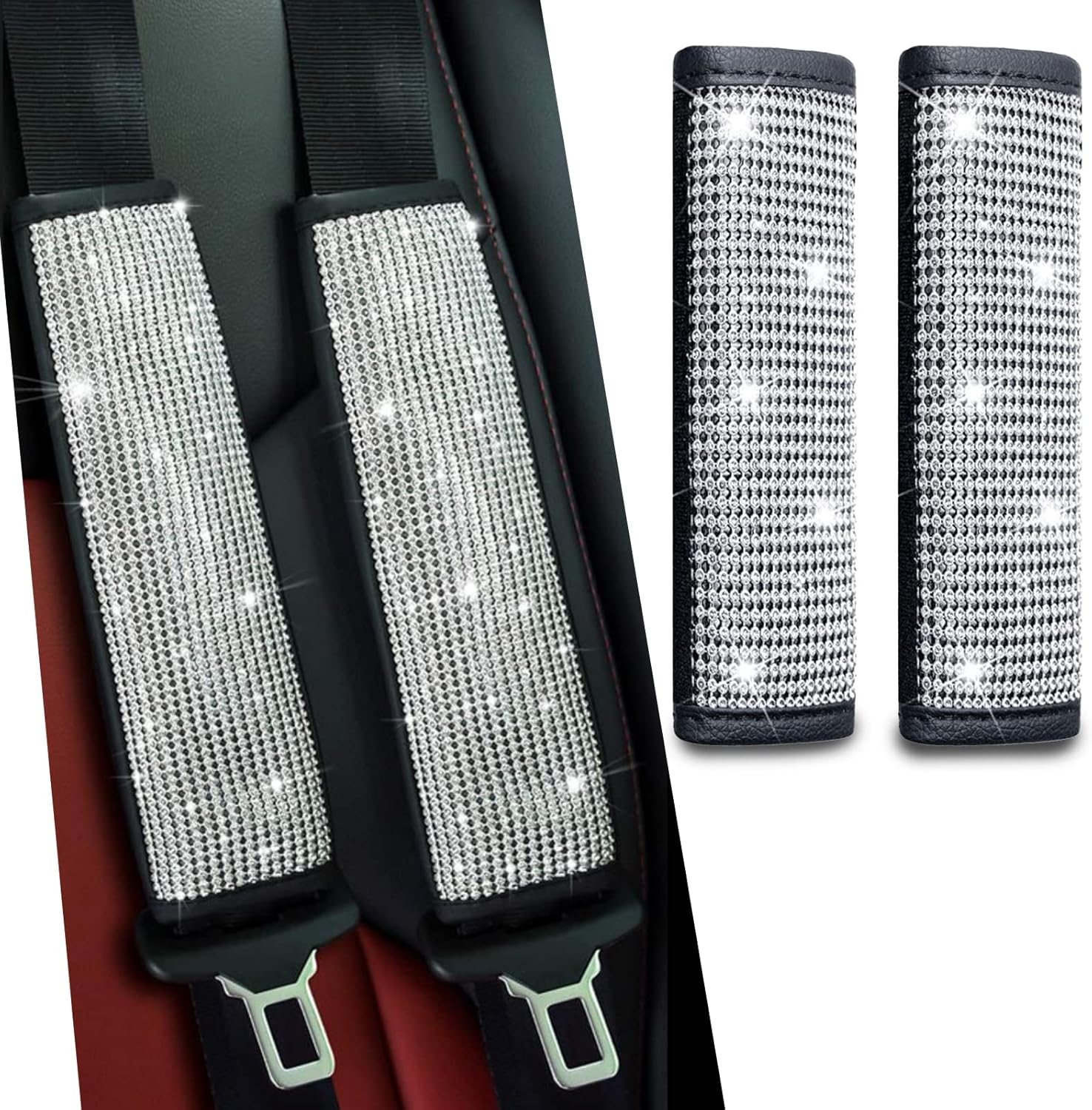 JDDRY 2-Pack Bling Seat Belt Covers,Bling Seat Belt Covers for Womens,Car Seat Belt Strap Cover Shoulder Pad,Universal Car Interior Accessories Fit for Car/Truck/SUV(Silver,2PC) JDDRY 2-Pack Bling Seat Belt Covers,Bling Seat Belt Covers for Womens,Car Seat Belt Strap Cover Shoulder Pad,Universal Car Interior Accessories Fit for Car/Truck/SUV(Silver,2PC)