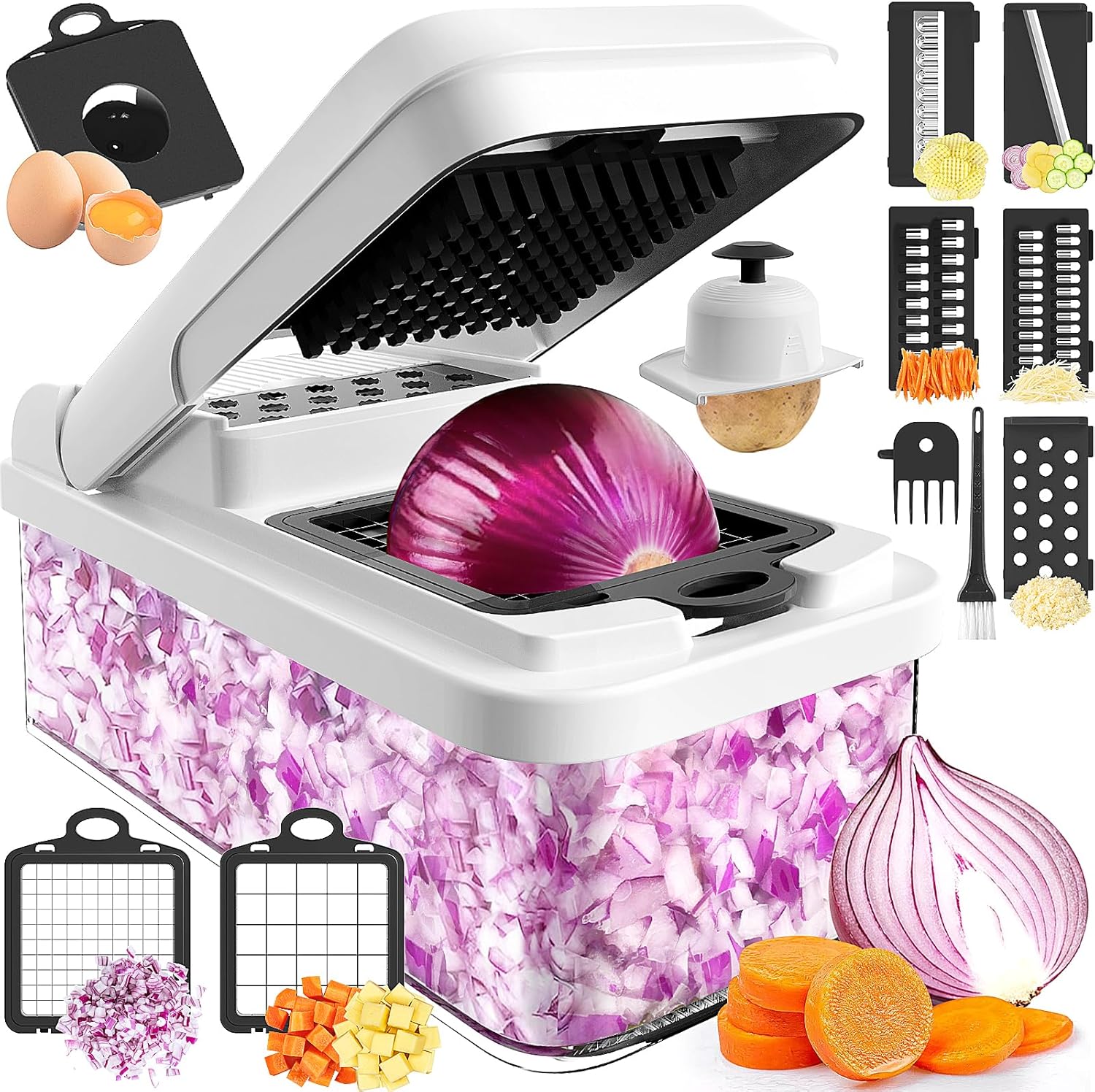 12-in-1 Vegetable Chopper, 7 Blade Veggie Chopper, Practical Food Chopper with Container, Cheese Grater, Home Essentials & Kitchen Gadgets(Black/White) 12-in-1 Vegetable Chopper, 7 Blade Veggie Chopper, Practical Food Chopper with Container, Cheese Grater, Home Essentials & Kitchen Gadgets(Black/White)