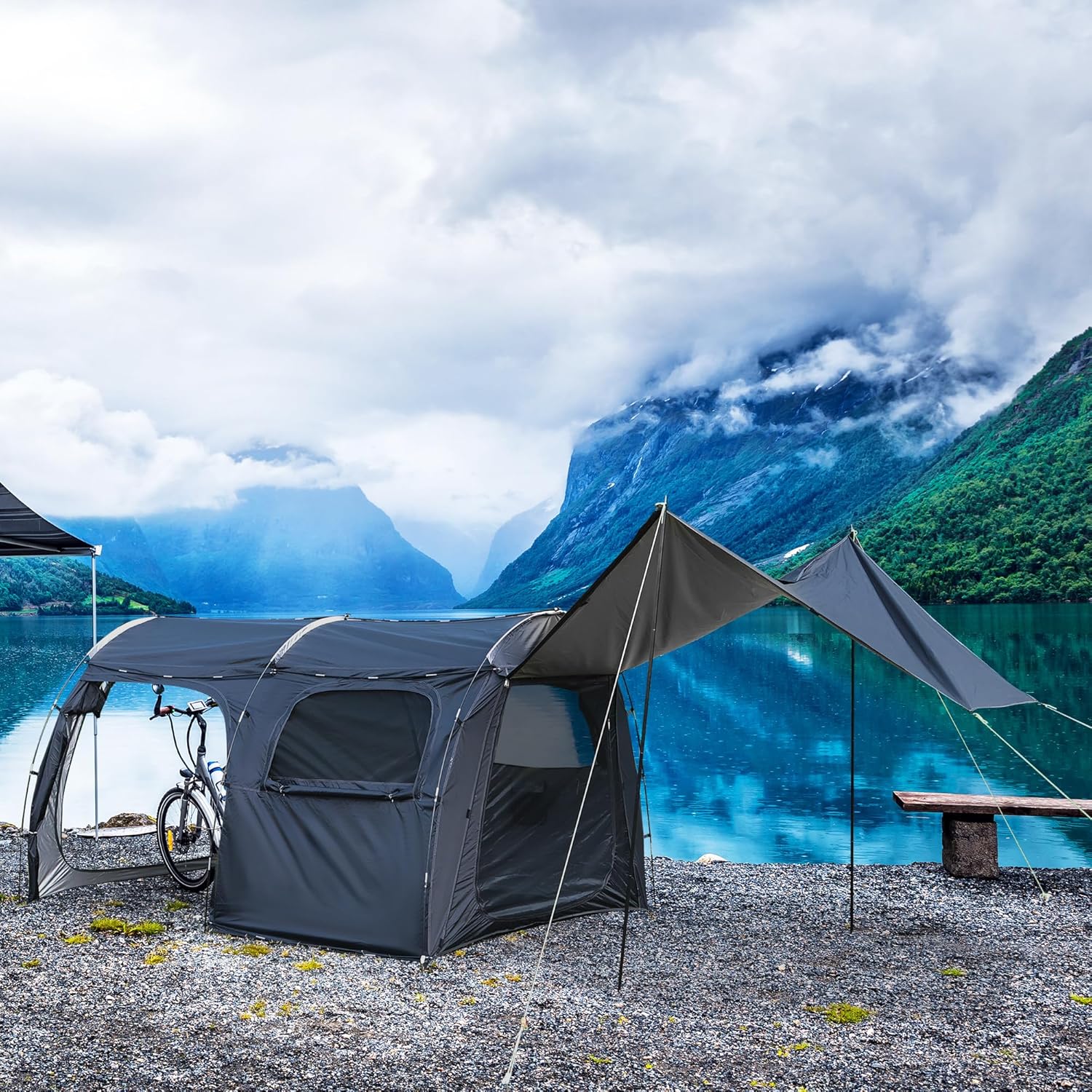 2-Room Camping Tent, Bicycle Camping Tent, Bicycle Storage Tent, 2-Room Family Tent, 1 Storage and Recreation Room, Curtains and Netting for Room divisions, Family Tent for Outdoor Bike Tours 2-Room Camping Tent, Bicycle Camping Tent, Bicycle Storage Tent, 2-Room Family Tent, 1 Storage and Recreation Room, Curtains and Netting for Room divisions, Family Tent for Outdoor Bike Tours