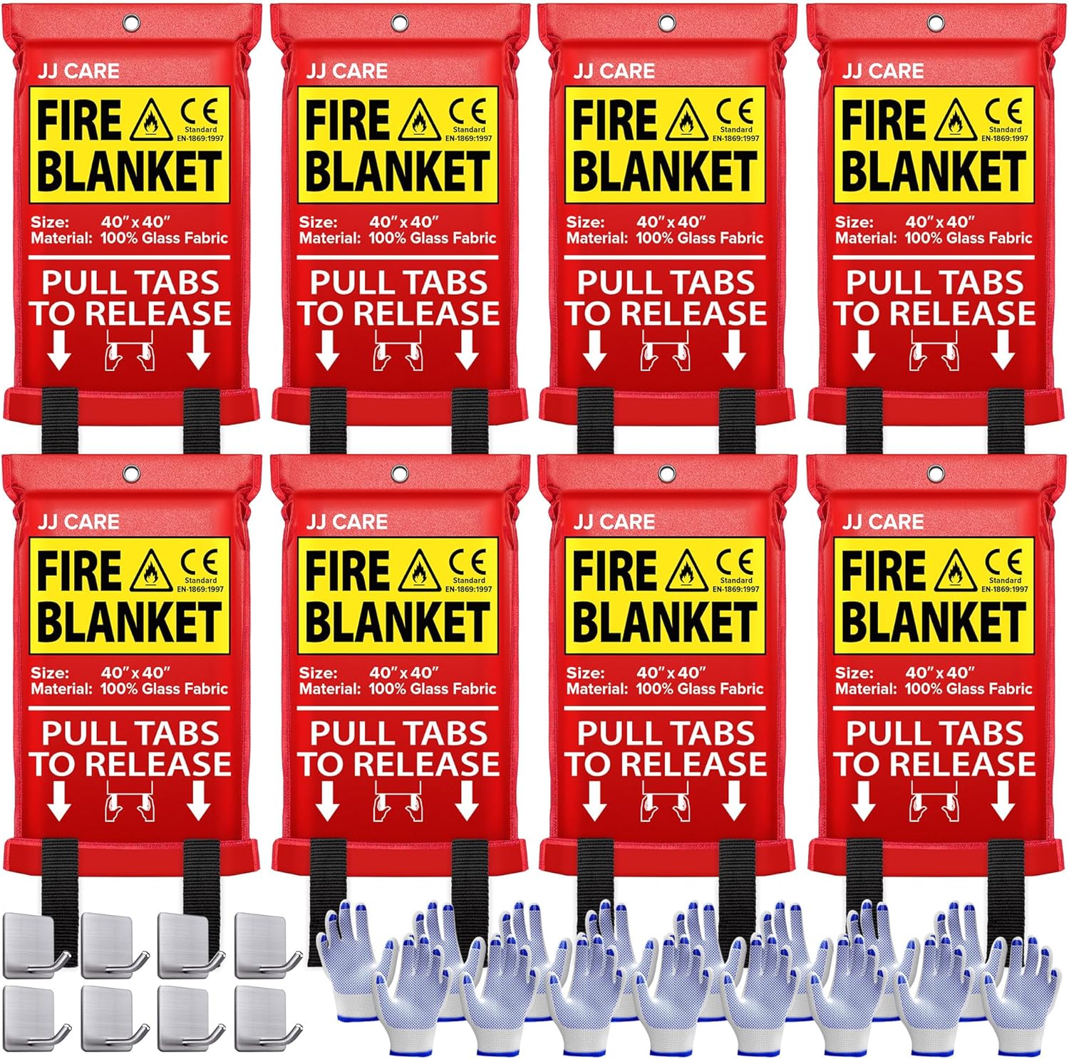 JJ CARE Fire Blanket – 8 Packs with Hooks and Gloves – Emergency Fire Blanket for Home & Kitchen, High Heat Resistant Fire Suppression Blankets for Home Safety, Kitchen, and Camping JJ CARE Fire Blanket – 8 Packs with Hooks and Gloves – Emergency Fire Blanket for Home & Kitchen, High Heat Resistant Fire Suppression Blankets for Home Safety, Kitchen, and Camping