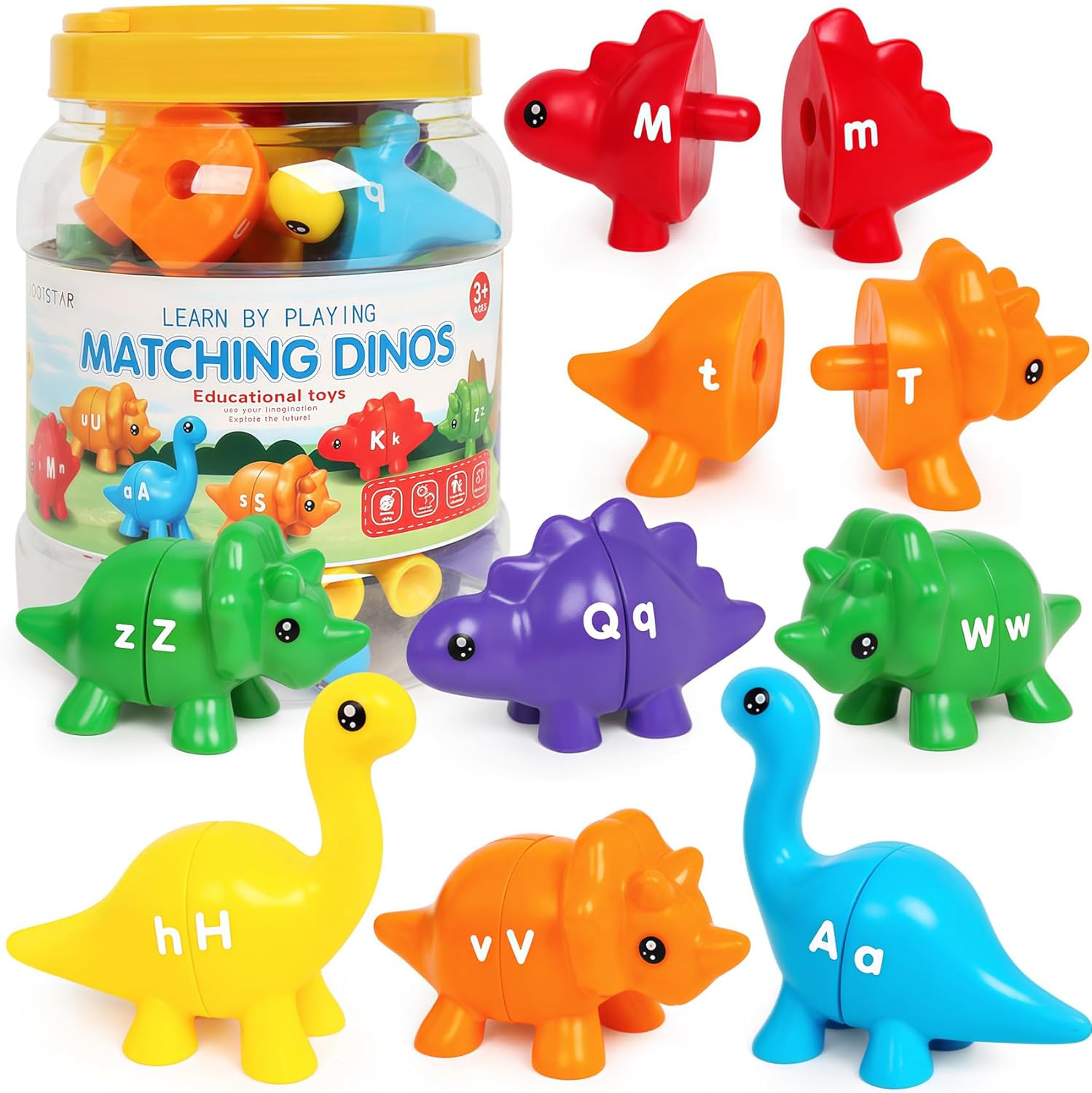 ABC Dinosaur Learning Toys for Toddlers Double-Sided Dinosaurs Matching Game Fine Motor Skills Sensory Toy,13PCS Montessori Preschool Educational Toy Gift for 3+Years Old Boys and Girls ABC Dinosaur Learning Toys for Toddlers Double-Sided Dinosaurs Matching Game Fine Motor Skills Sensory Toy,13PCS Montessori Preschool Educational Toy Gift for 3+Years Old Boys and Girls