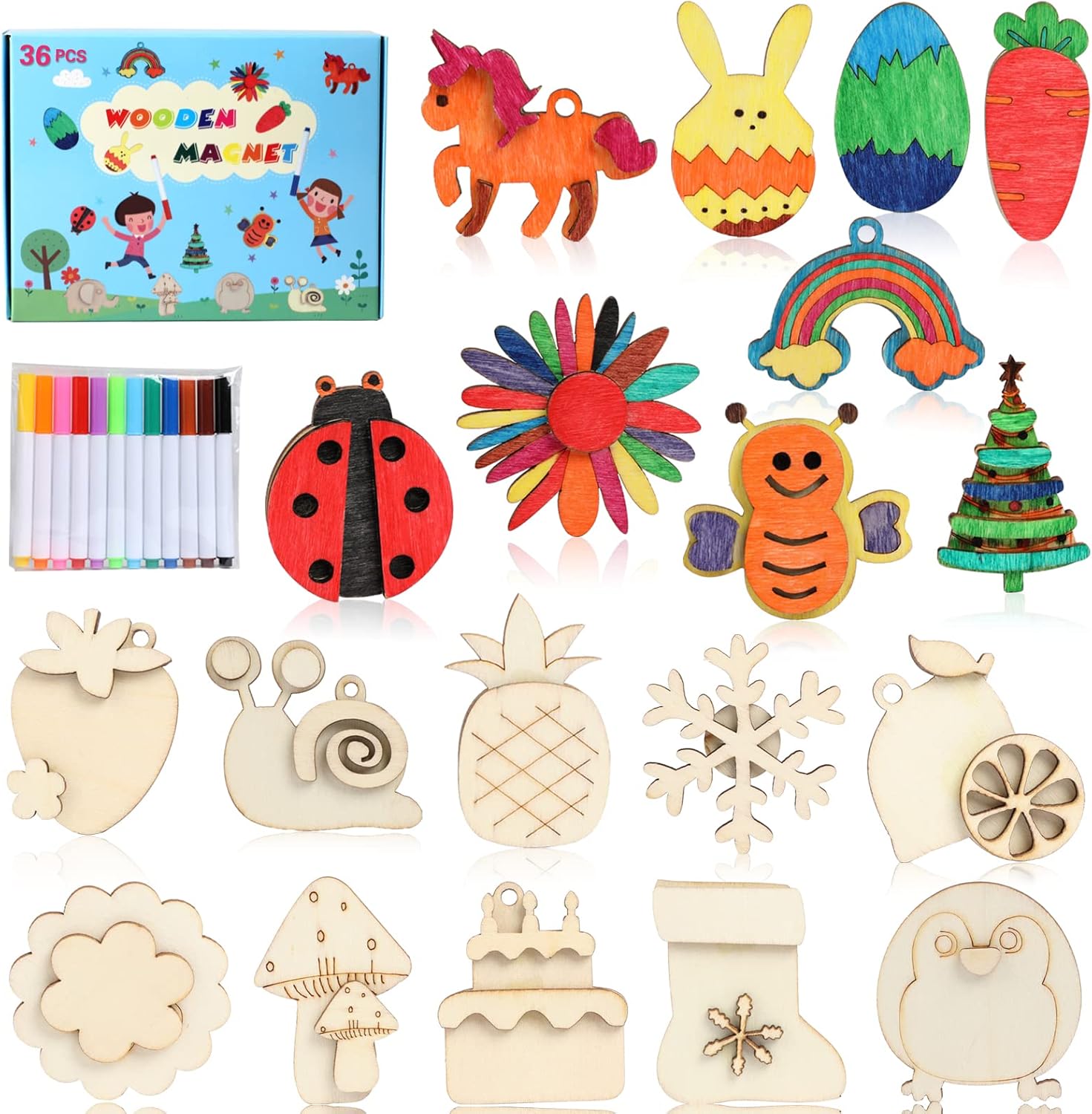 Worgree DIY Wooden Magnets, 36 pcs Wooden Art... Worgree DIY Wooden Magnets, 36 pcs Wooden Art...