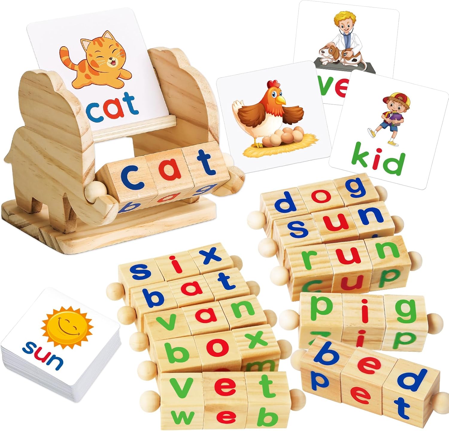 Montessori Learning and Educational Toys Gifts for Kids 3 4 5 Years, Wooden Reading Blocks Toys, Learning Activities for Preschool Kindergarten, Turning Rotating Matching Flash Card Games Montessori Learning and Educational Toys Gifts for Kids 3 4 5 Years, Wooden Reading Blocks Toys, Learning Activities for Preschool Kindergarten, Turning Rotating Matching Flash Card Games