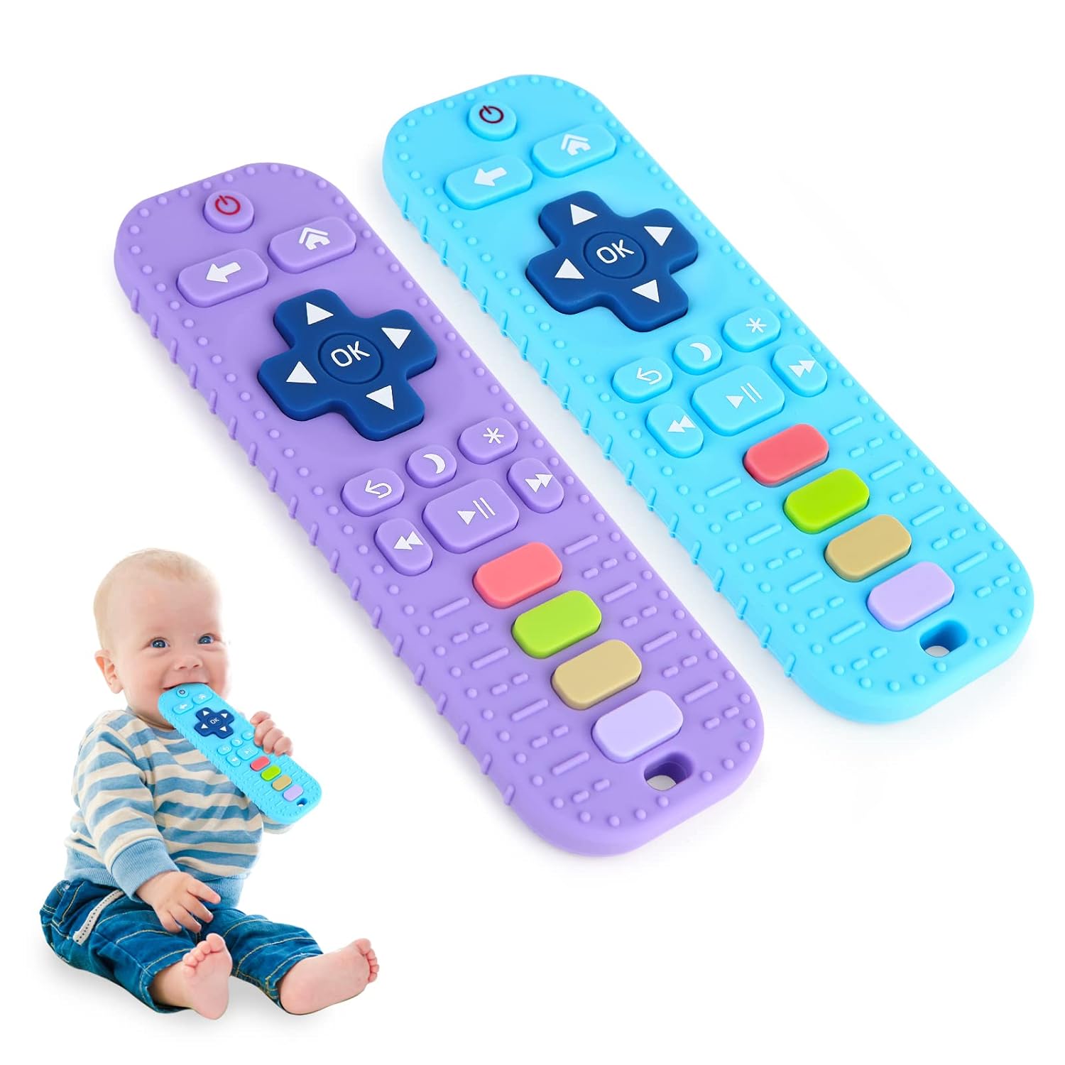 Hooku 2 Pack Remote Teether for Baby, Silicone Teethers for Babies 6-12 Months, Baby Teething Toys for Babies 0-6 Months, Sensory Toys for Babies, Toddler Infant Newborn Toys Baby Gifts for Boys Girls Hooku 2 Pack Remote Teether for Baby, Silicone Teethers for Babies 6-12 Months, Baby Teething Toys for Babies 0-6 Months, Sensory Toys for Babies, Toddler Infant Newborn Toys Baby Gifts for Boys Girls