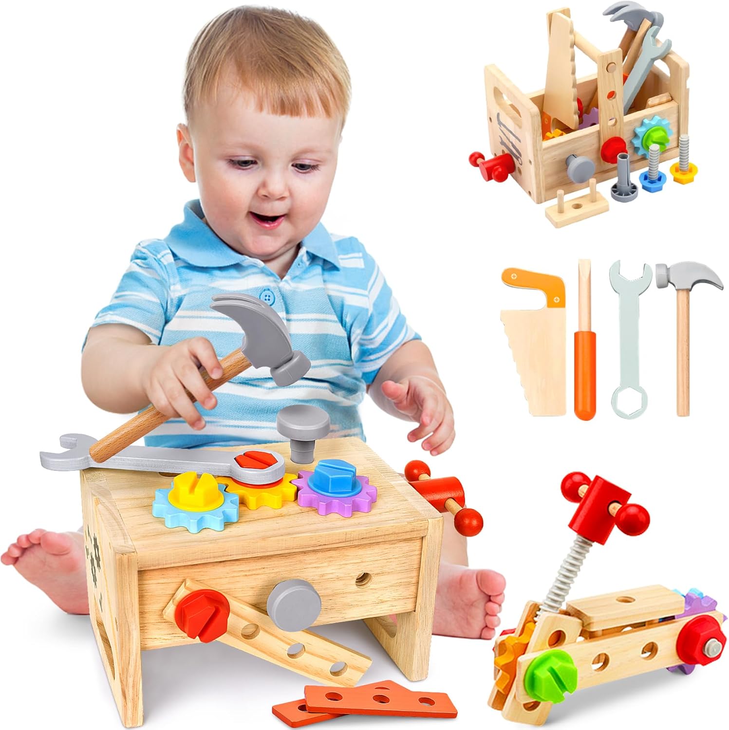Wooden Tool Set Montessori Toys for 2 3 4 5 Year... Wooden Tool Set Montessori Toys for 2 3 4 5 Year...