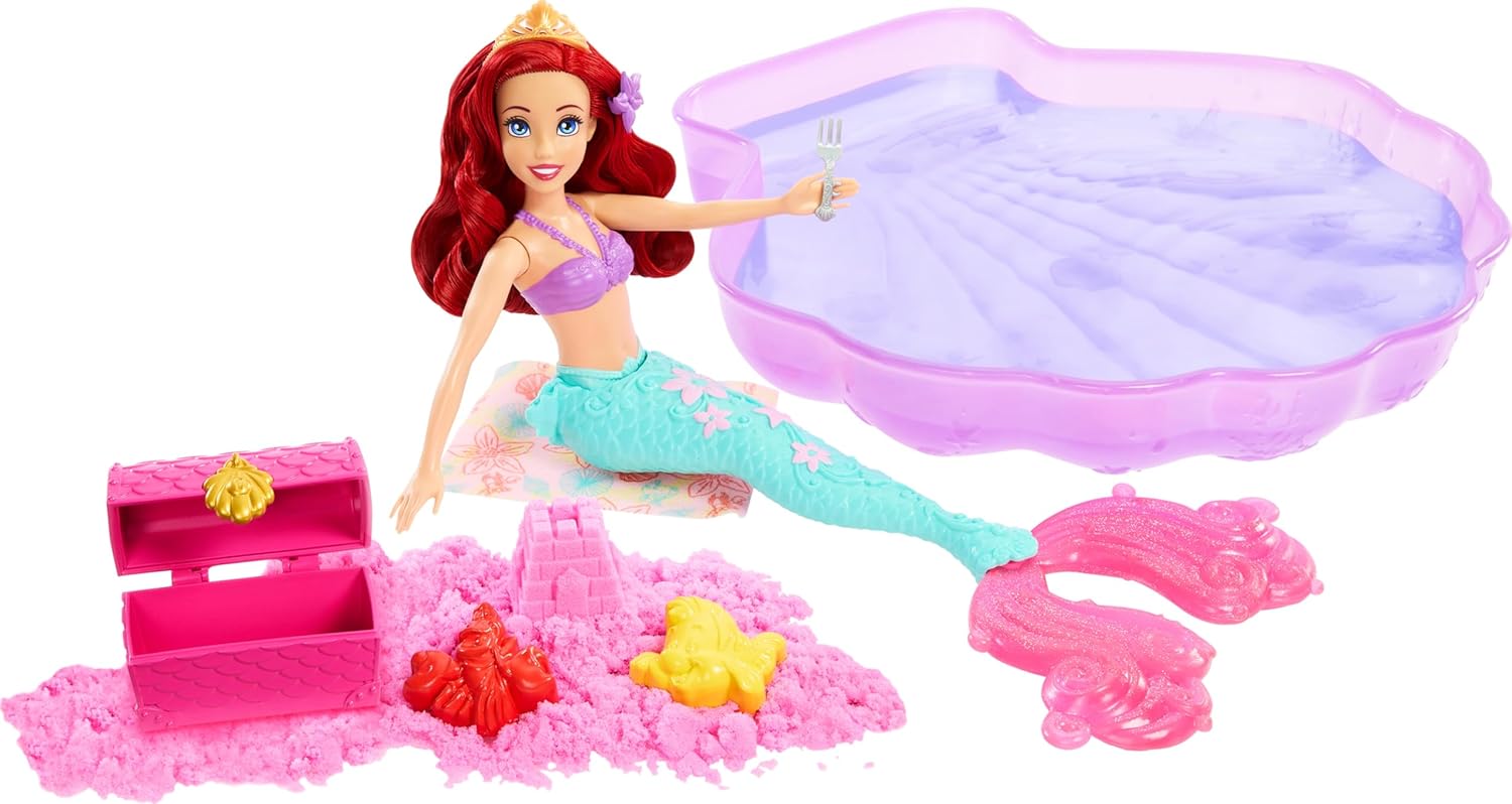 Mattel Disney Princess Toys, Ariel Mermaid Doll & Pool Set with Moldable Sand, 3 Molds & 6 Accessories, Inspired by The Little Mermaid Movie Mattel Disney Princess Toys, Ariel Mermaid Doll & Pool Set with Moldable Sand, 3 Molds & 6 Accessories, Inspired by The Little Mermaid Movie