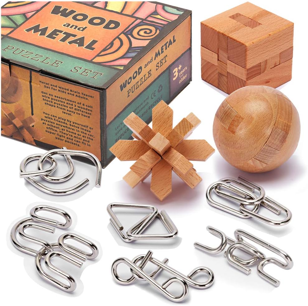 LESONG Brain Teasers Metal and Wooden Puzzles... LESONG Brain Teasers Metal and Wooden Puzzles...
