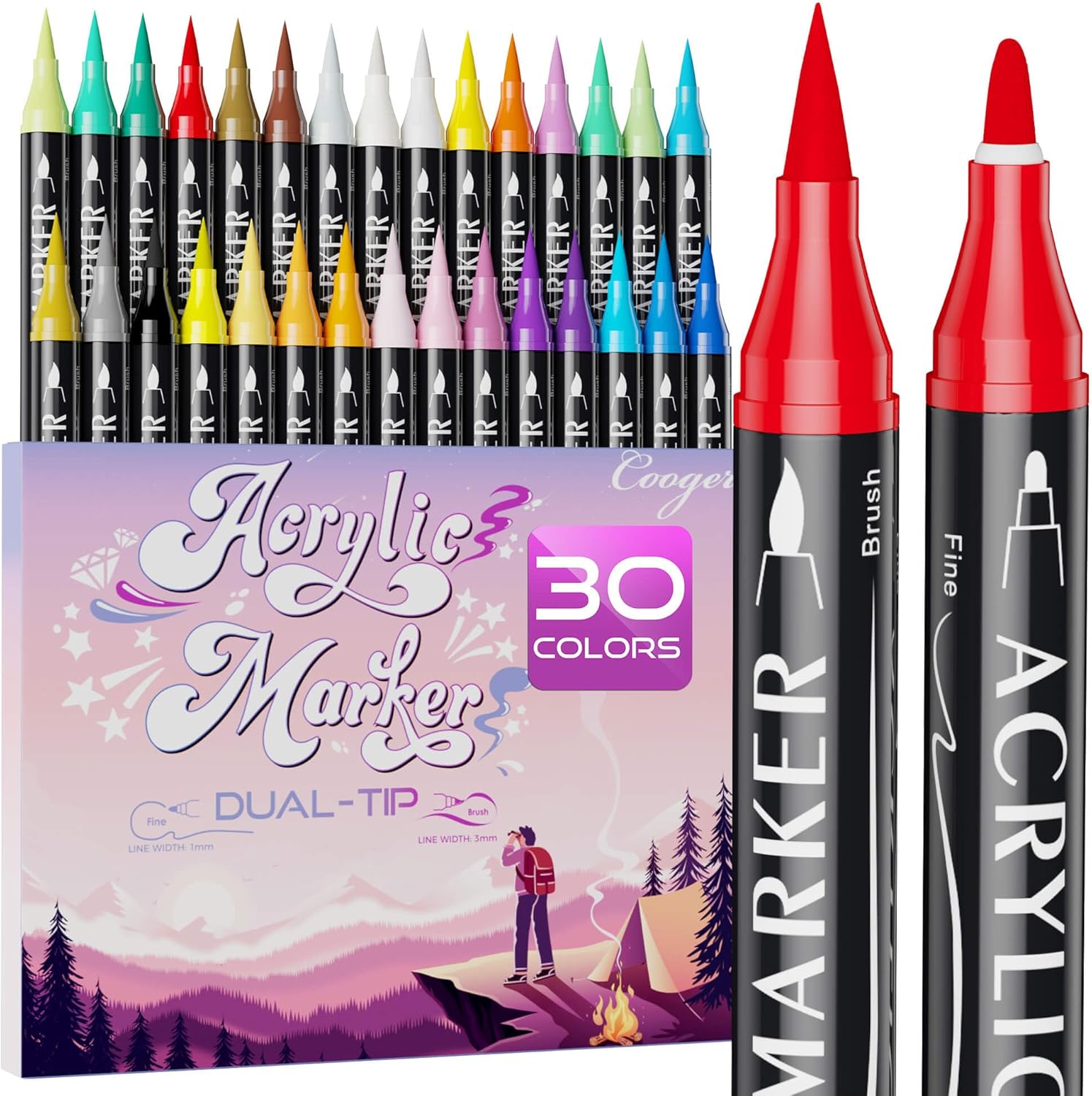 30 Colors Dual Tip Acrylic Paint Markers,Fine... 30 Colors Dual Tip Acrylic Paint Markers,Fine...