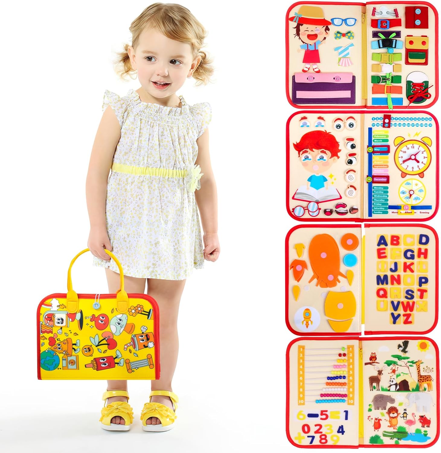 Toddler Busy Board Montessori Toys for 1 2 3 4 Year Old, Colorful Sensory Board Educational Activities for Learning Fine Motor Skills, Gifts for Girls Boys, Travel Toys for Car Airplane Toddler Busy Board Montessori Toys for 1 2 3 4 Year Old, Colorful Sensory Board Educational Activities for Learning Fine Motor Skills, Gifts for Girls Boys, Travel Toys for Car Airplane