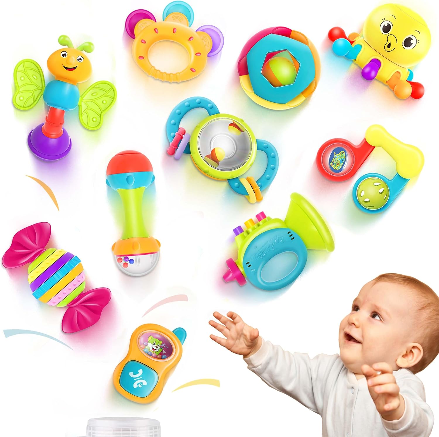 iPlay, iLearn 10pcs Baby Rattles Toys Set, Infant Grab Shake Rattle, Sensory Teether, Babies Development Learning Music Toy, Newborn First Christmas Gifts 0 1 2 3 4 5 6 7 8 9 10 12 Month Boy Girl iPlay, iLearn 10pcs Baby Rattles Toys Set, Infant Grab Shake Rattle, Sensory Teether, Babies Development Learning Music Toy, Newborn First Christmas Gifts 0 1 2 3 4 5 6 7 8 9 10 12 Month Boy Girl