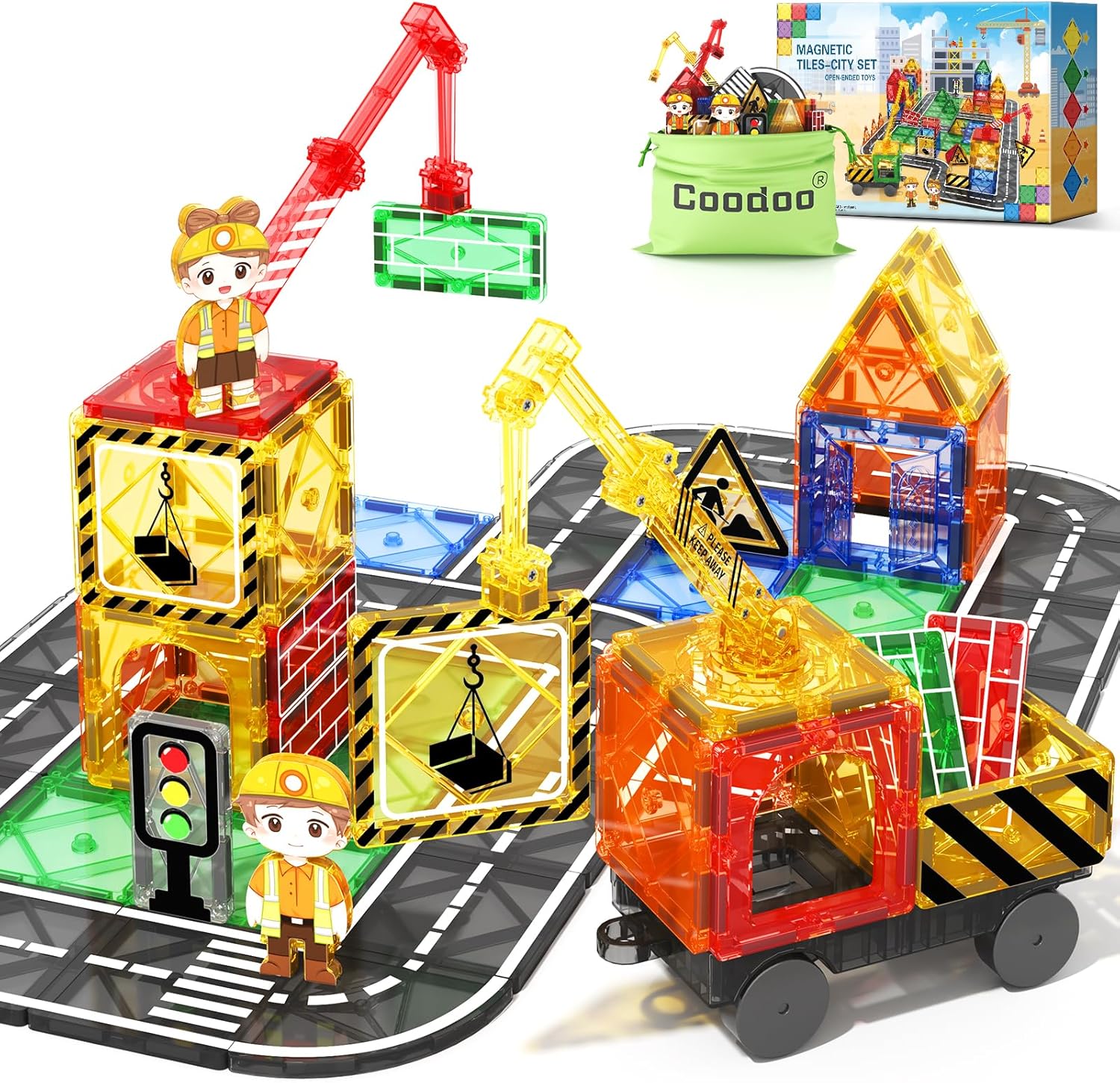 Kids Games Magnetic Tiles with 2 Cranes Construction... Kids Games Magnetic Tiles with 2 Cranes Construction...