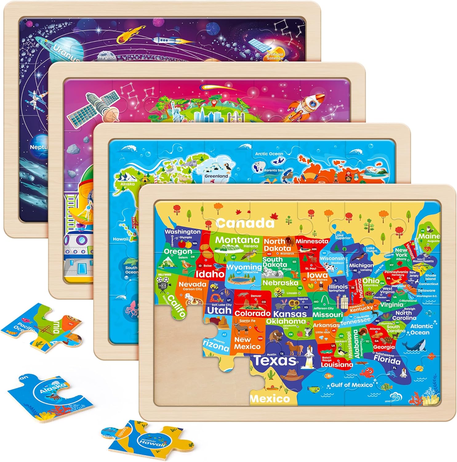 SYNARRY Large US World Earth Solar System Wooden... SYNARRY Large US World Earth Solar System Wooden...