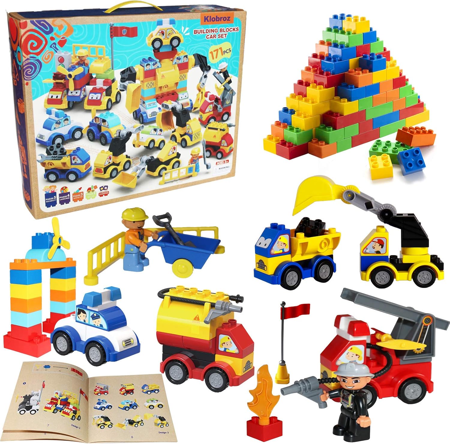 Building Blocks for Toddlers 2-5, 171 Pieces Building Blocks Car Set for Kids Classic Large Building Bricks Compatible with All Major Brands Educational Toys Blocks for All Ages Building Blocks for Toddlers 2-5, 171 Pieces Building Blocks Car Set for Kids Classic Large Building Bricks Compatible with All Major Brands Educational Toys Blocks for All Ages