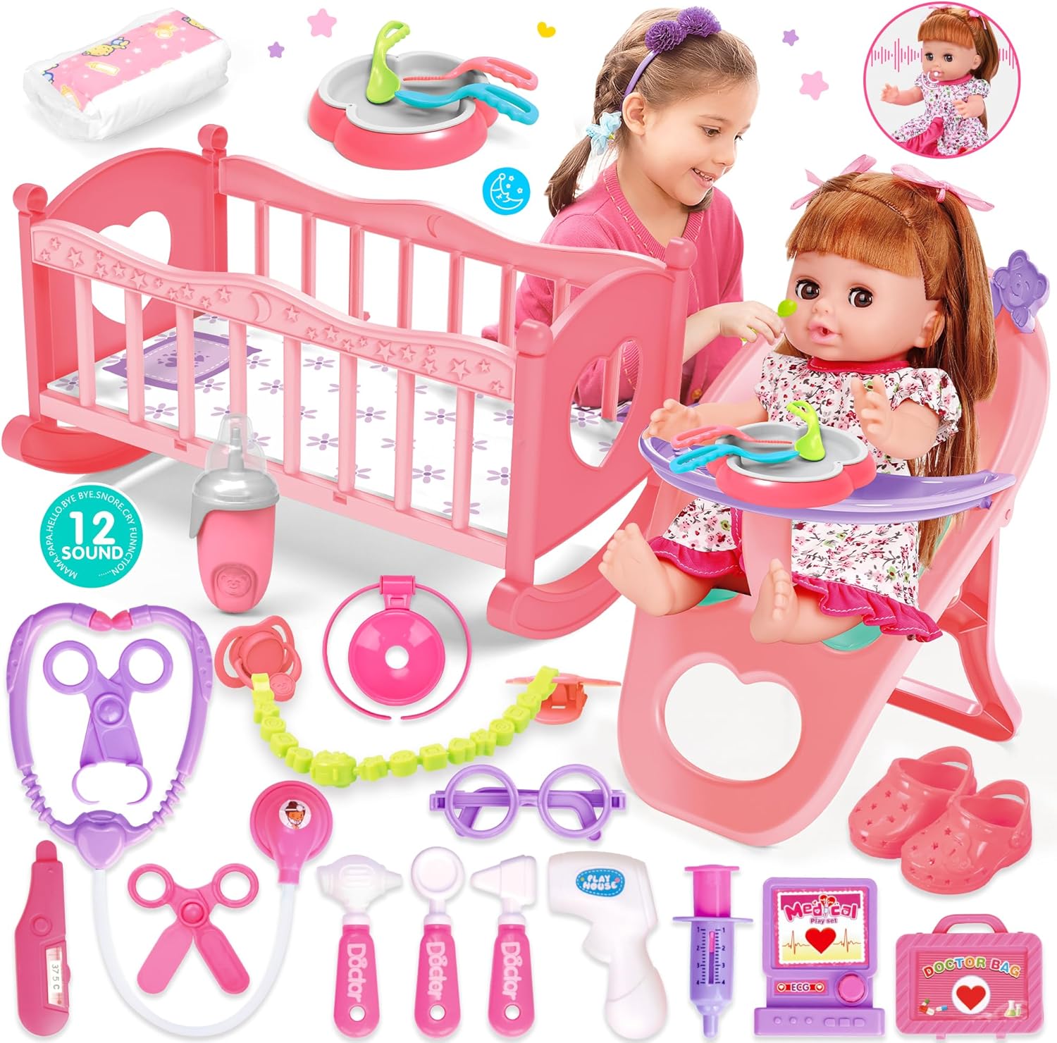 Baby Doll Toys Set, 14″ Doll Toys, 25Pcs... Baby Doll Toys Set, 14″ Doll Toys, 25Pcs...