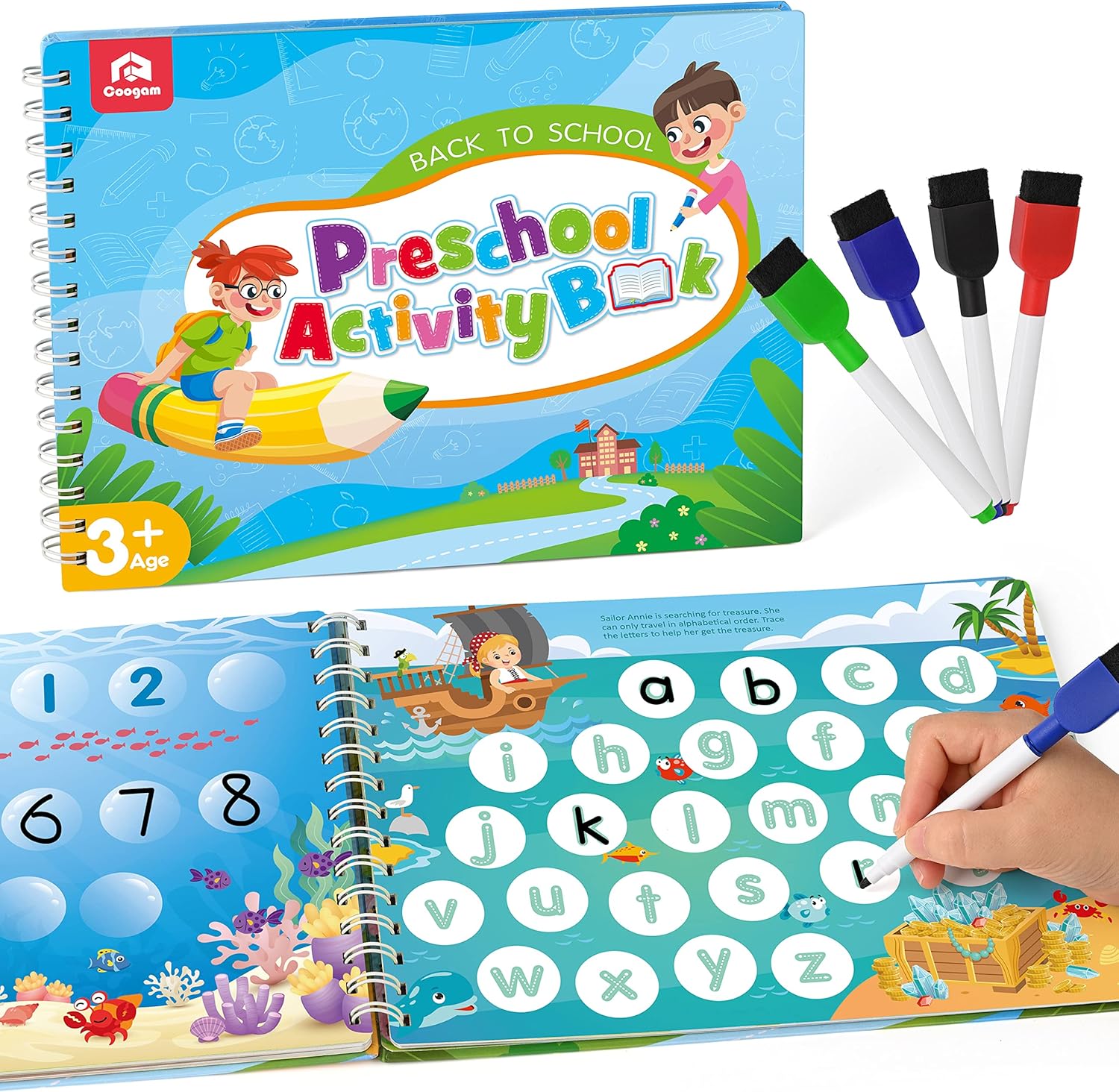 Coogam Pencil Control Tracing Workbook, Learn to Write Alphabet ABC Letters Numbers Handwriting Book Fine Motor Montessori Educational Toy Gift for Preschool Kids Coogam Pencil Control Tracing Workbook, Learn to Write Alphabet ABC Letters Numbers Handwriting Book Fine Motor Montessori Educational Toy Gift for Preschool Kids