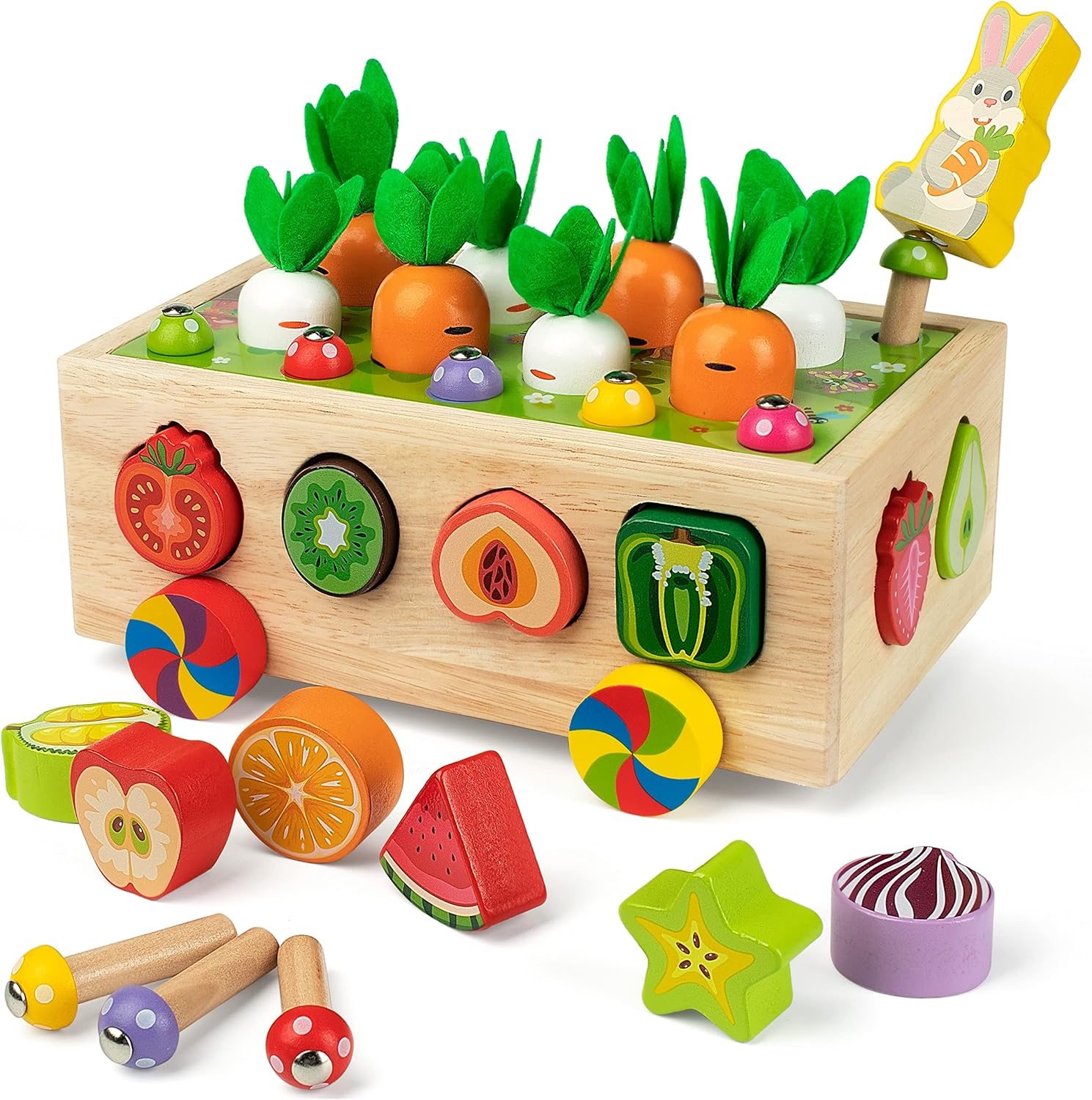 Coogam Montessori Fine Motor Toys for Baby Toddler, Wooden Shape Sorter Carrot Harvest Game, Preschool Learning Educational Gift Toy for 3 4 5 Year Old Coogam Montessori Fine Motor Toys for Baby Toddler, Wooden Shape Sorter Carrot Harvest Game, Preschool Learning Educational Gift Toy for 3 4 5 Year Old