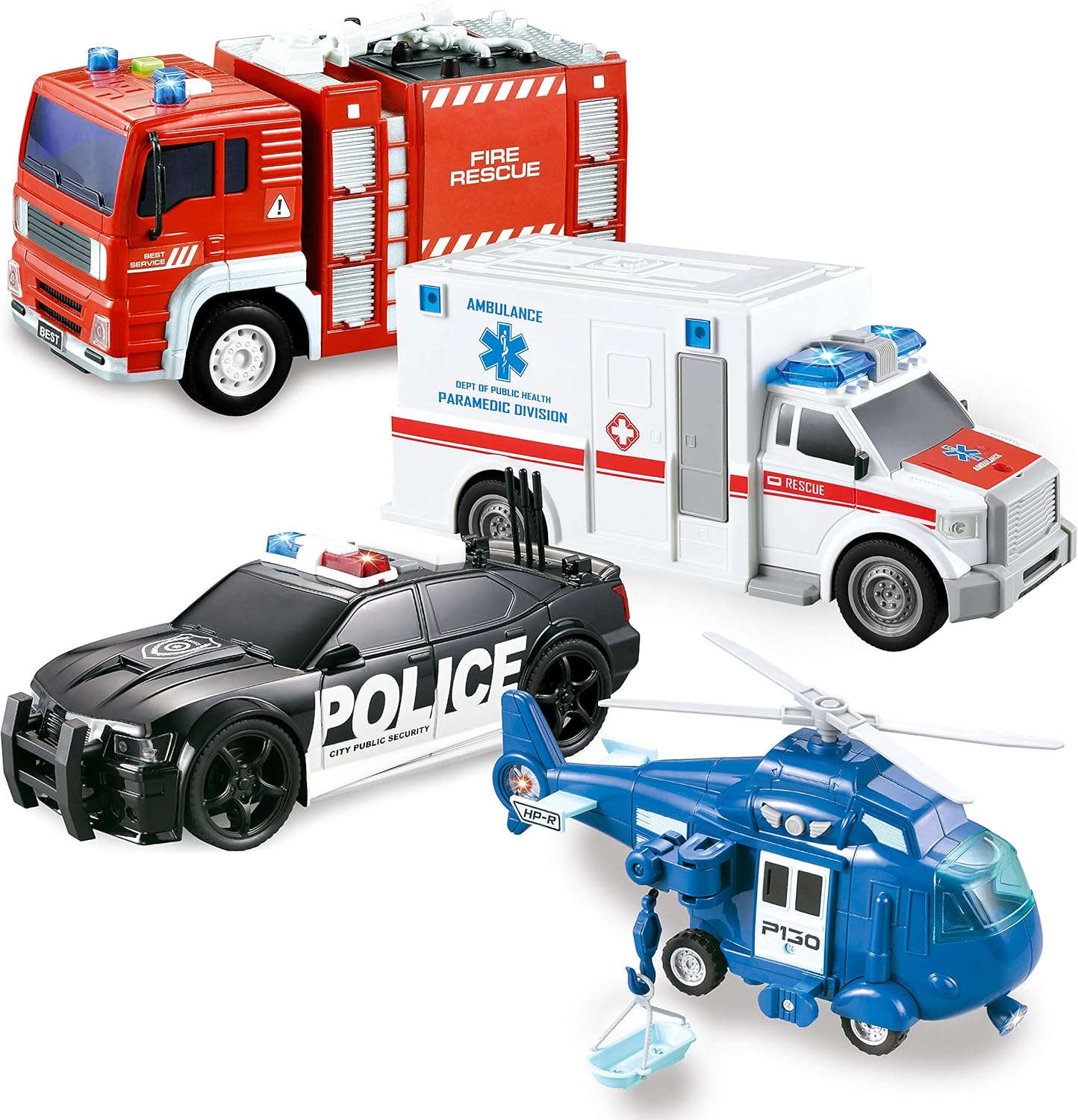 JOYIN 4 Packs Emergency Vehicle Toy Playsets,... JOYIN 4 Packs Emergency Vehicle Toy Playsets,...