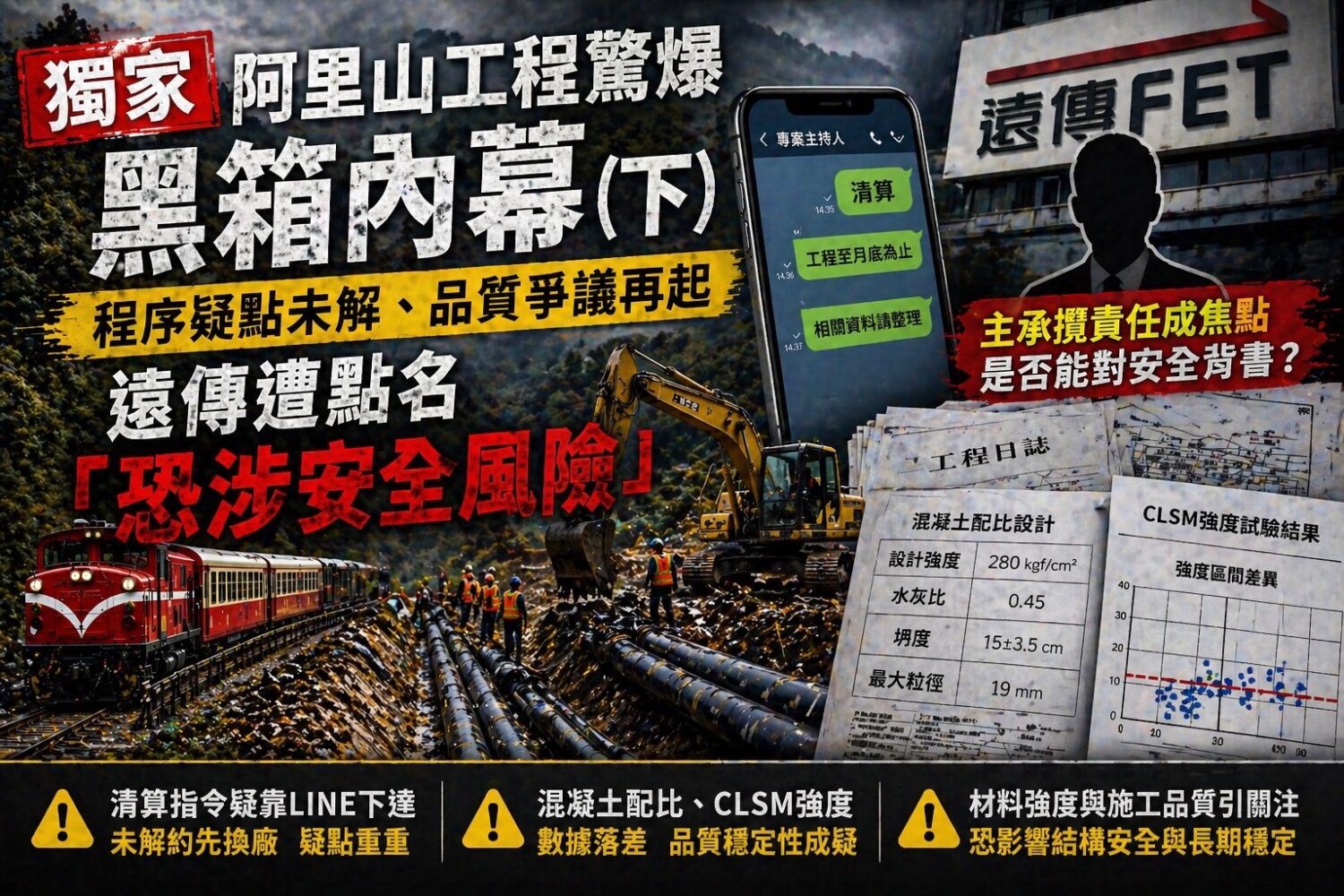 【獨家】阿里山工程驚爆黑箱內幕(下)程序疑點未解、品質爭議再起 遠傳遭點名「恐涉安全風險」 阿里山林鐵光纖建置工程爭議延燒,從履約程序疑點擴大至施工品質與結構安全層級,主承攬單位遭點名,相關安全風險引發外界高度關注。(圖/警政時報專案組)