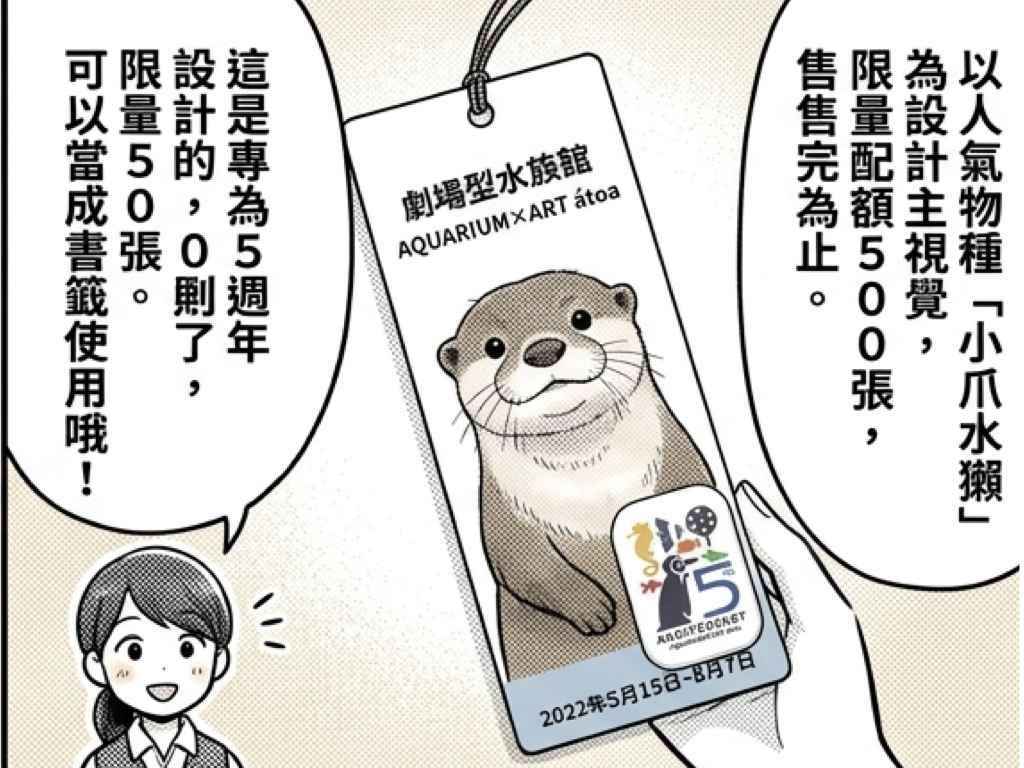 átoa 水族館慶 5 週年!限量書籤式紀念票 5/15 於售票窗口開賣 átoa 水族館慶 5 週年!限量書籤式紀念票 5/15 於售票窗口開賣