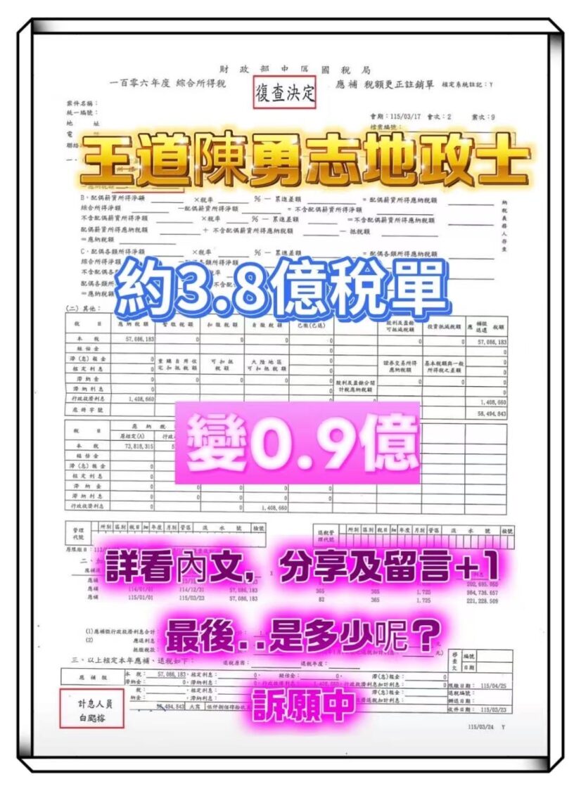 「不是稅額問題而是課錯人!」榜首地政士陳勇志槓上巨額稅單 訴願攻防持續中 陳勇志公開分享巨額稅單案件攻防過程,強調案件核心爭點並非稅額,而是納稅義務人認定是否正確。(圖/翻攝畫面)
