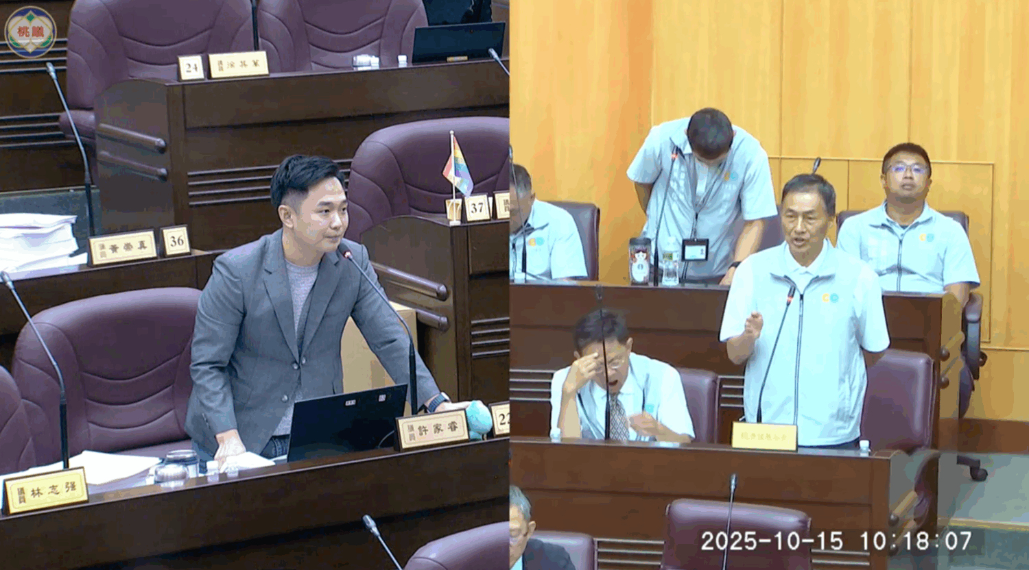 輝達落腳桃園? 許家睿嗆市府「不要只說不能講」 | 索引新聞 INDEX News 桃園市議員許家睿(左)、經濟發展局長張誠(右)。(圖/桃園市議會議事錄影)