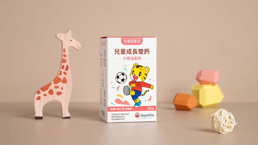 悠活原力跨界聯名亞洲幼教天王巧虎 打造最懂孩子的生活教育新選擇 巧虎聯名小悠活兒童保健系列產品,主打安全配方、優質原料、咀嚼方便、風味多元、檢驗合格,圖中為「兒童成長雙鈣」。(圖 / 悠活原力 提供)