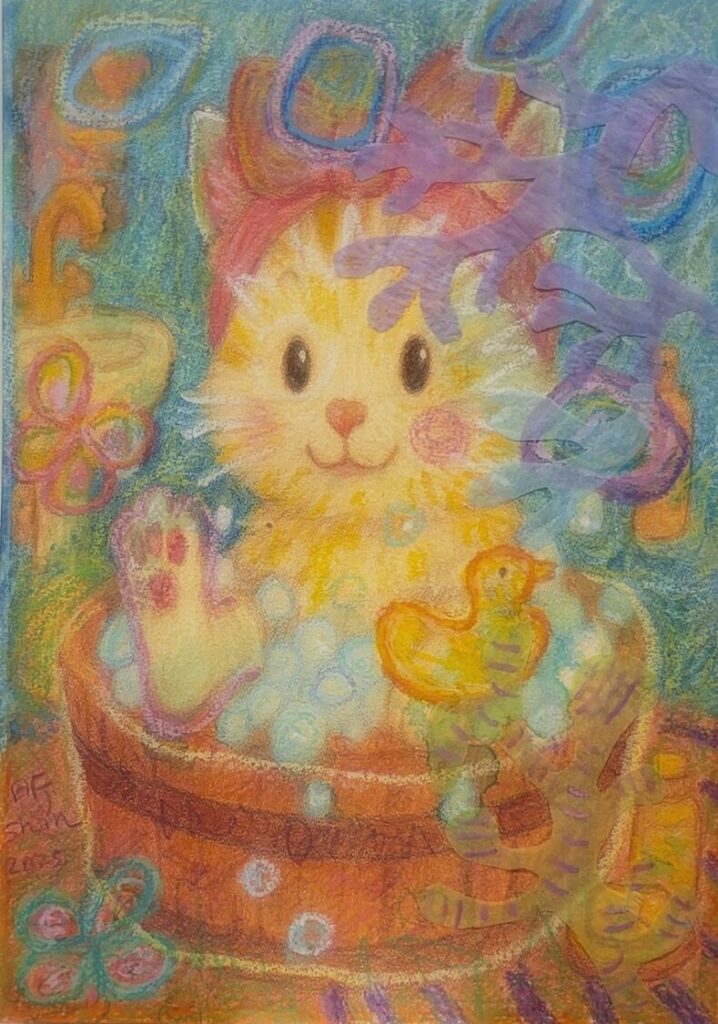 病痛未定義人生 李昕以《疼。喜》系列轉化生命經驗為藝術書寫 《疼。喜》系列作品,透過貓的象徵語彙,傳達在脆弱之中仍選擇向光前行的生命意志。(圖/主辦單位提供)