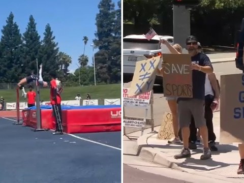 Protesters gather as transgender student-athlete competes in track-and-field finals amid controversy Protesters gather as transgender student-athlete competes in track-and-field finals amid controversy