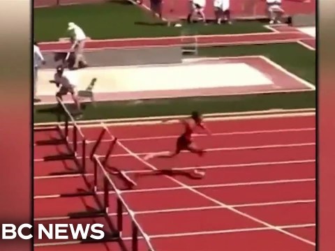 Oregon track star somersaults over finish line after falling Oregon track star somersaults over finish line after falling