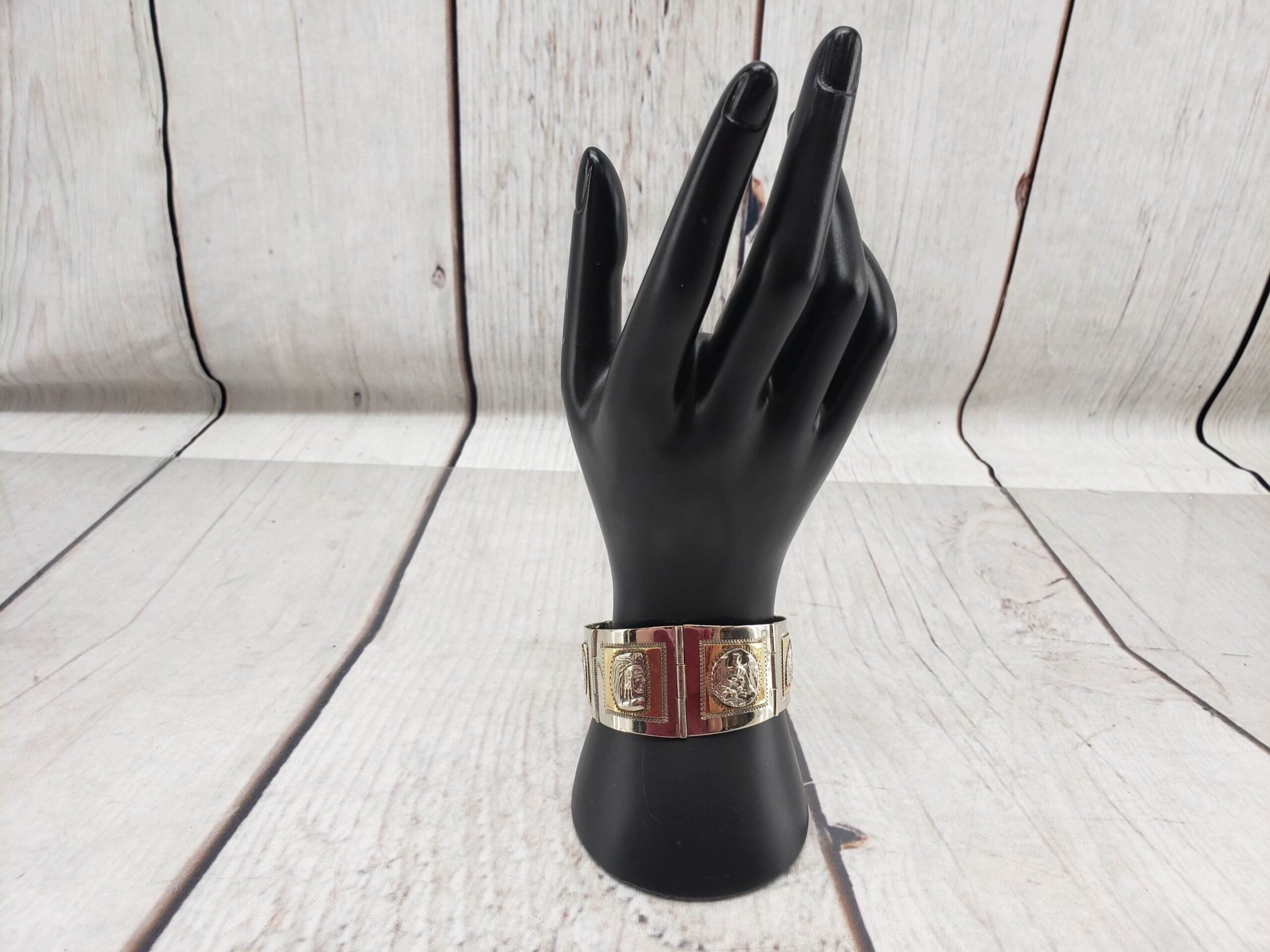 Bracelet SS Vintage Sterling Vermeil Aztec Bracelet 925 Taxco Mexico