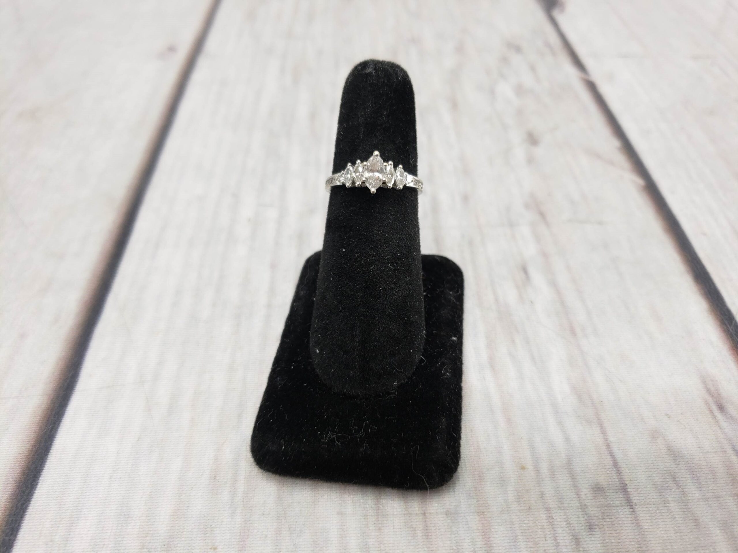 Ring WG Women Sz 7 1.80DWT 14k White Gold, .3ct Marquise Diamond