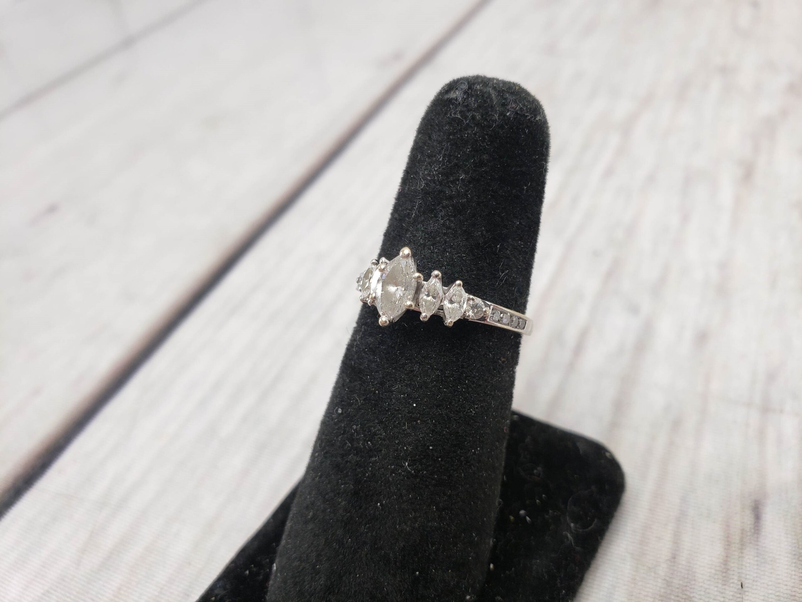 Ring WG Women Sz 7 1.80DWT 14k White Gold, .3ct Marquise Diamond