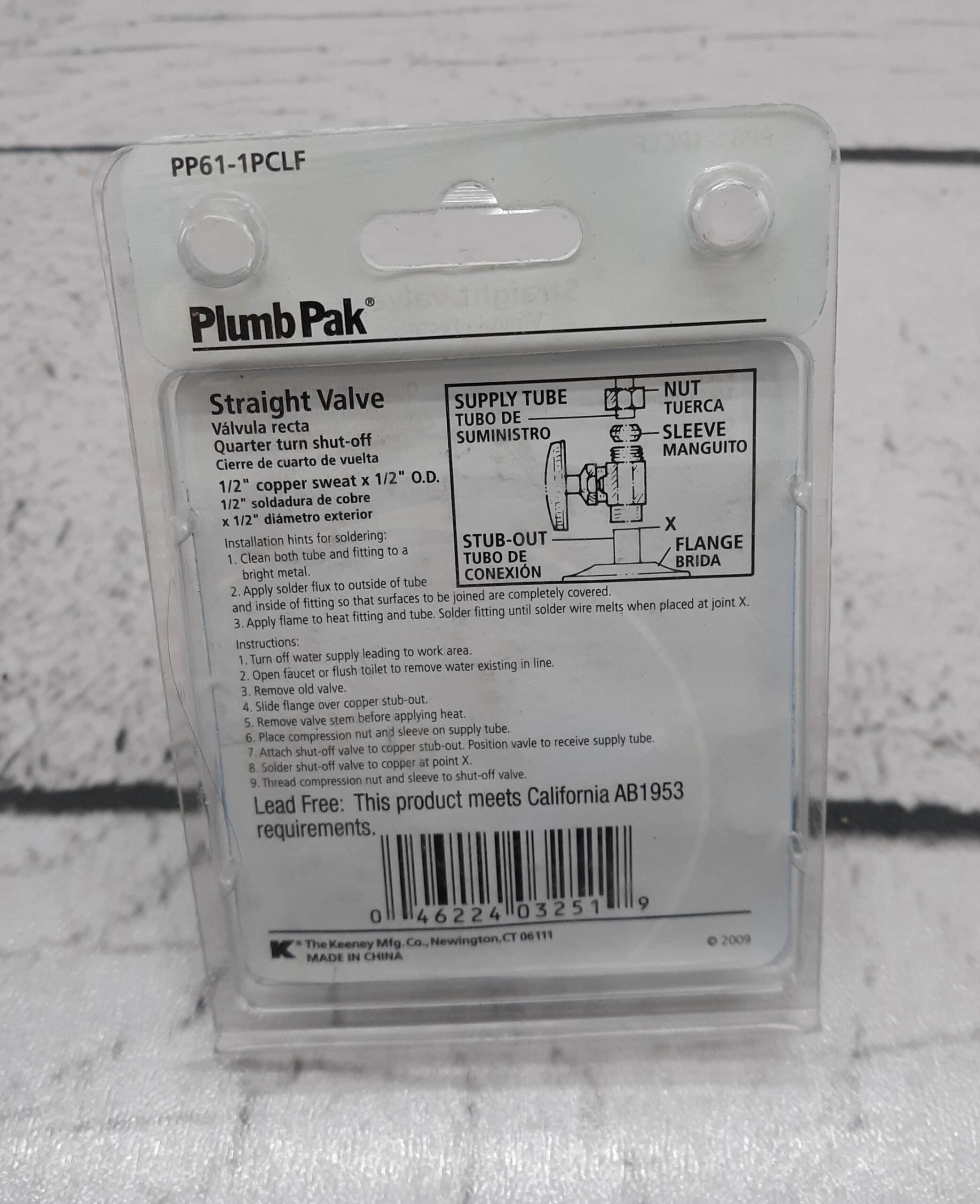 Keeney Plumb Pak PP61-1PCLF Straight Valve Plumbing