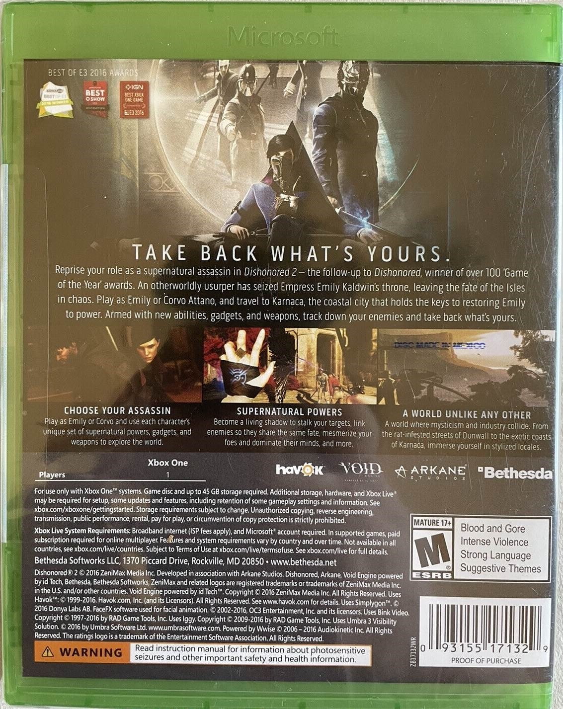 Dishonored 2 *CIB* Xbox One Games Games