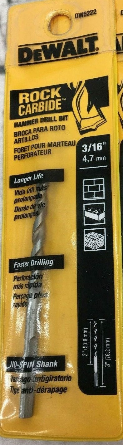 DeWalt 3/16 X 3in Premium Percussion Drill Bit DW5222