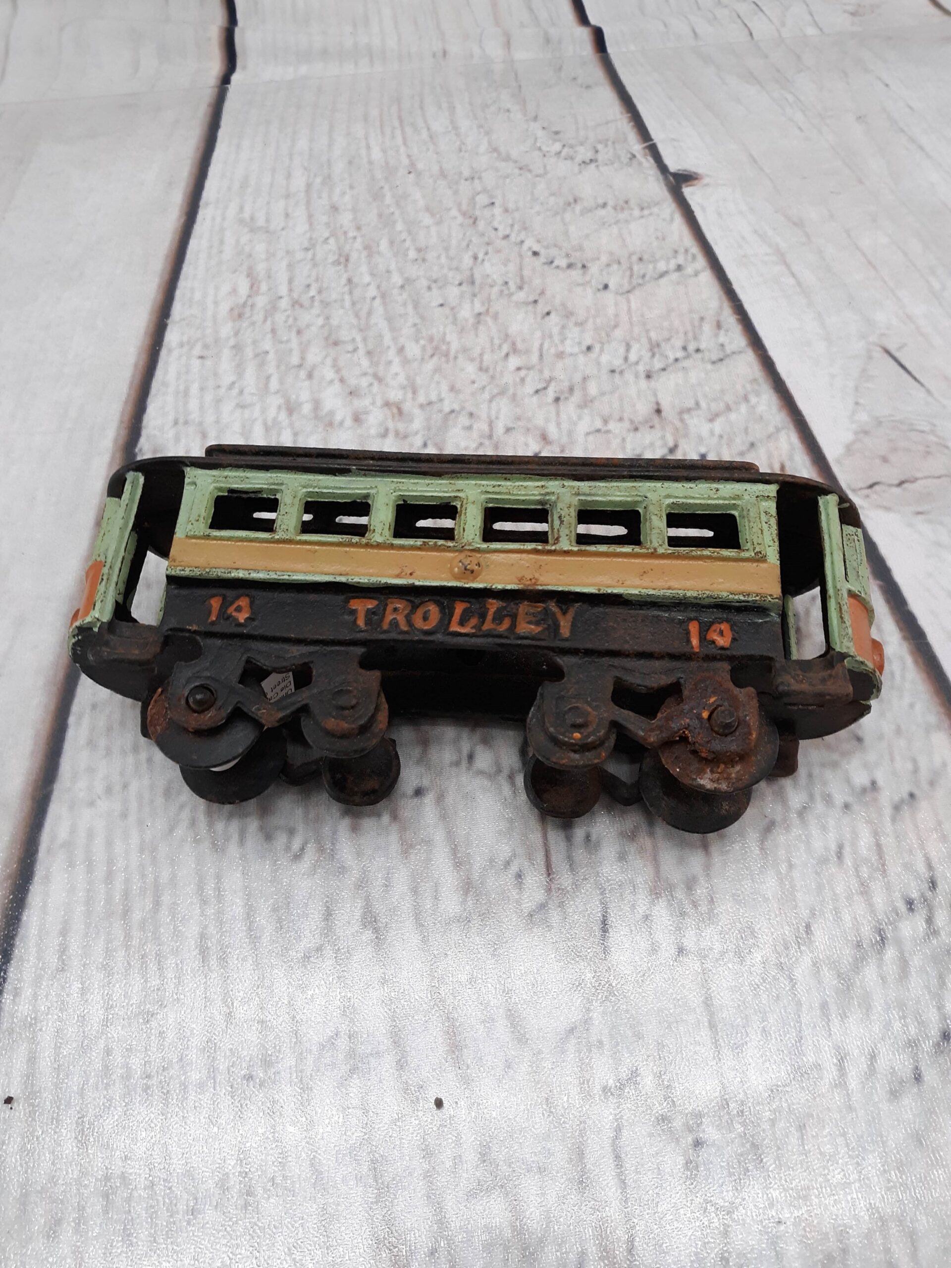 Vintage Cast Iron TROLLEY Street Car 14 Painted Metal Toy Figure Collectible
