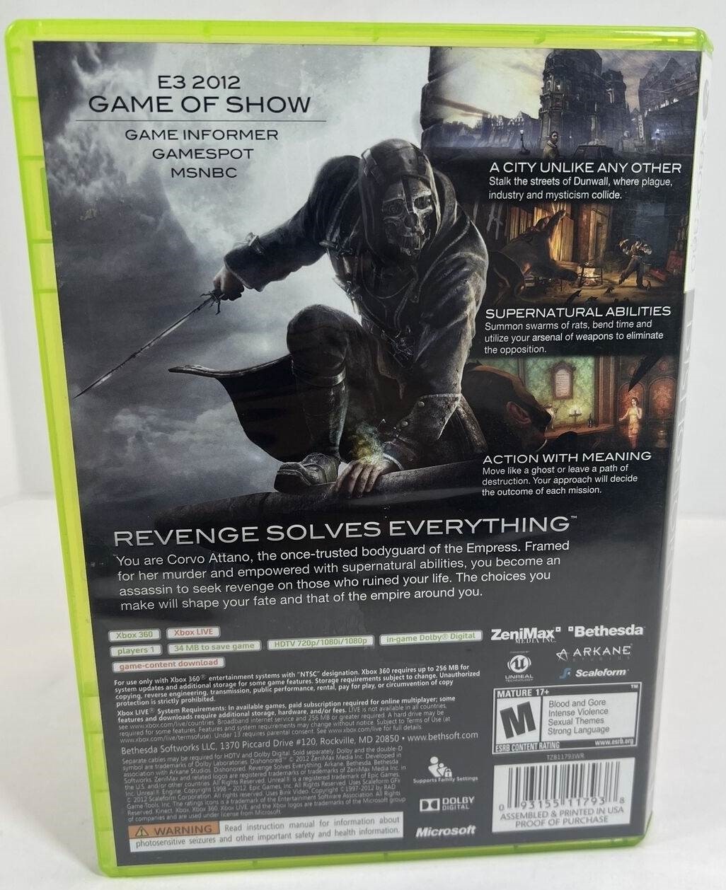 Dishonored (Platinum Hits) *CIB* Xbox 360 Game