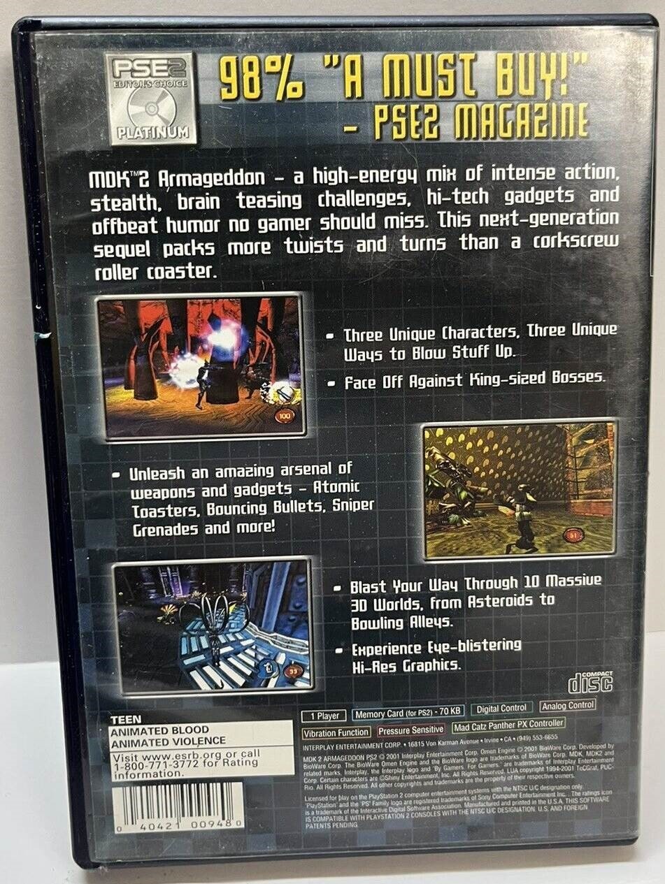 Sony Playstation 2 PS2 MDK 2 Armageddon *Black Label – CIB* PS2 / Playstation 2 Games Games