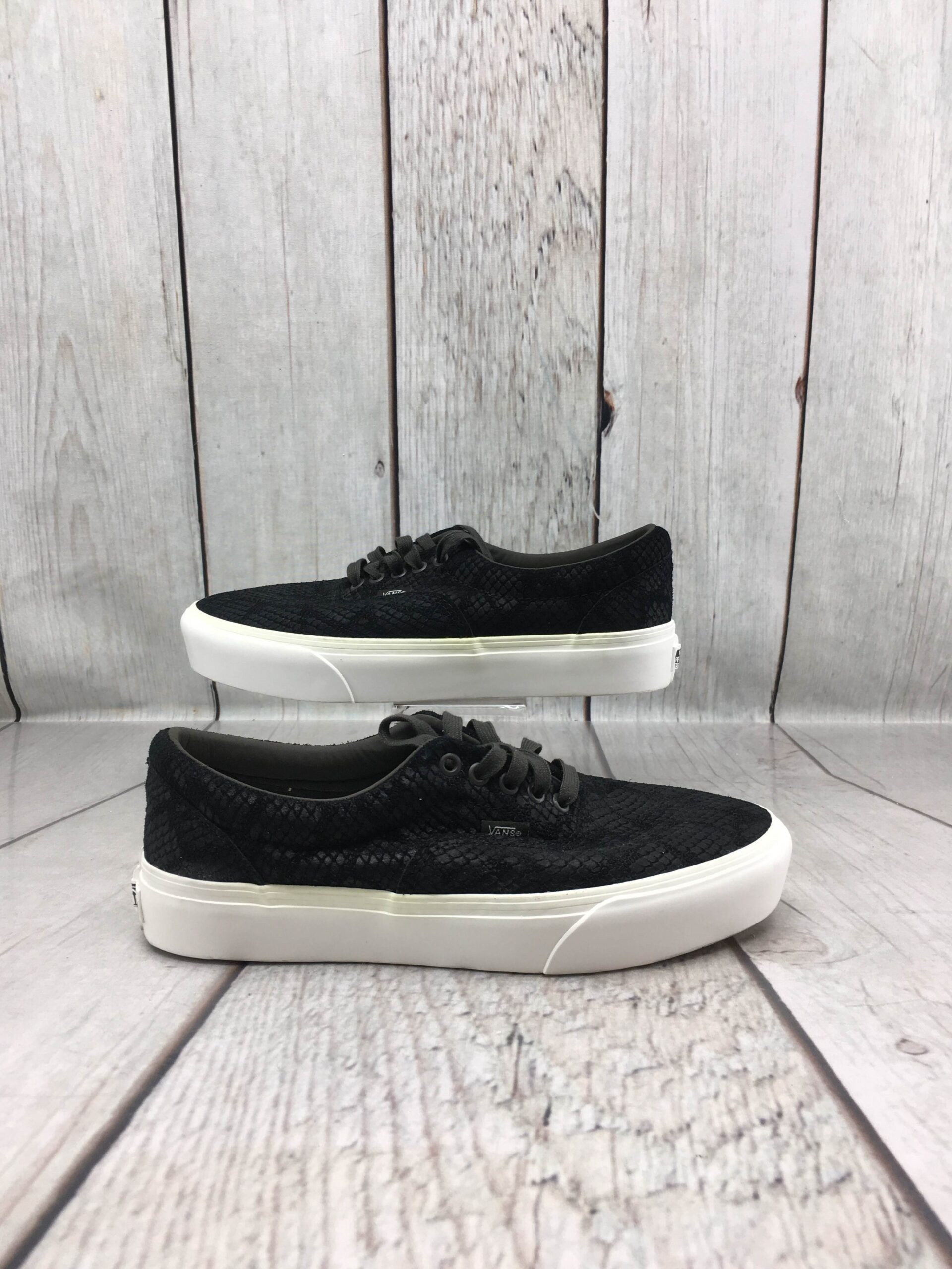 Vans Authentic Black Suede Snakeskin Print Platform Sneaker