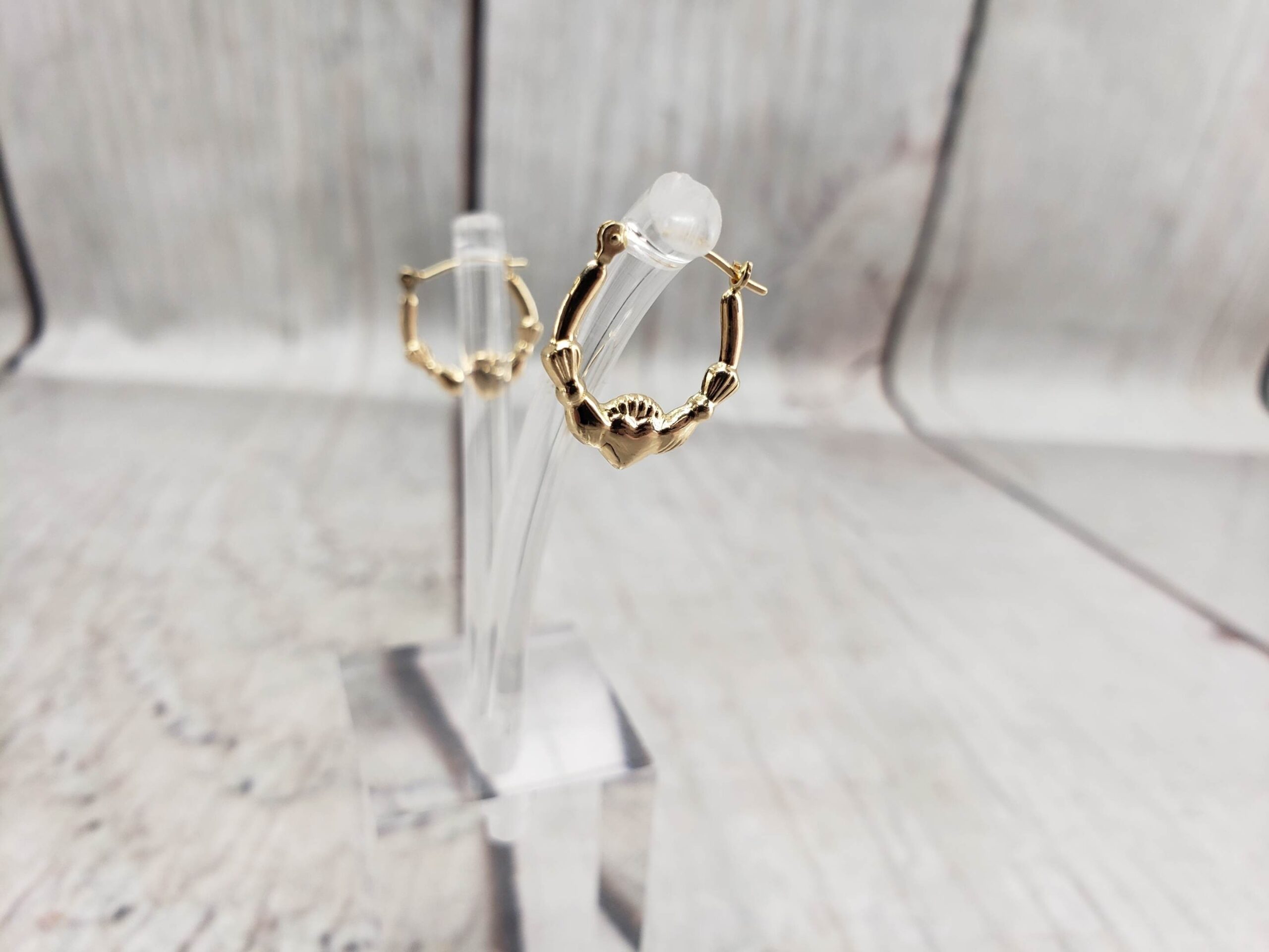 Earring YG Women French Lock Hoop .50DWT 14k Yellow Gold, Irish Claddagh Hoop Earrings