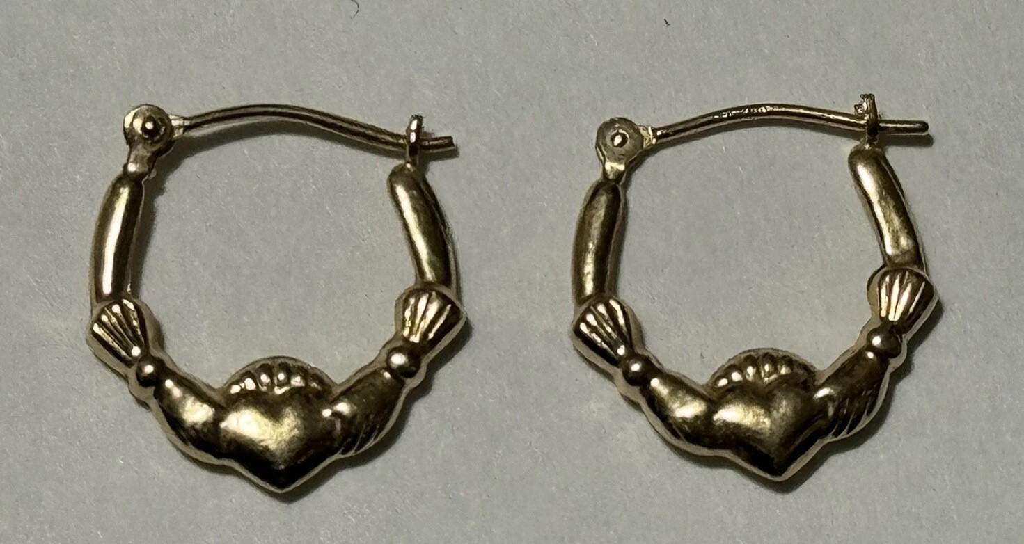 Earring YG Women French Lock Hoop .50DWT 14k Yellow Gold, Irish Claddagh Hoop Earrings