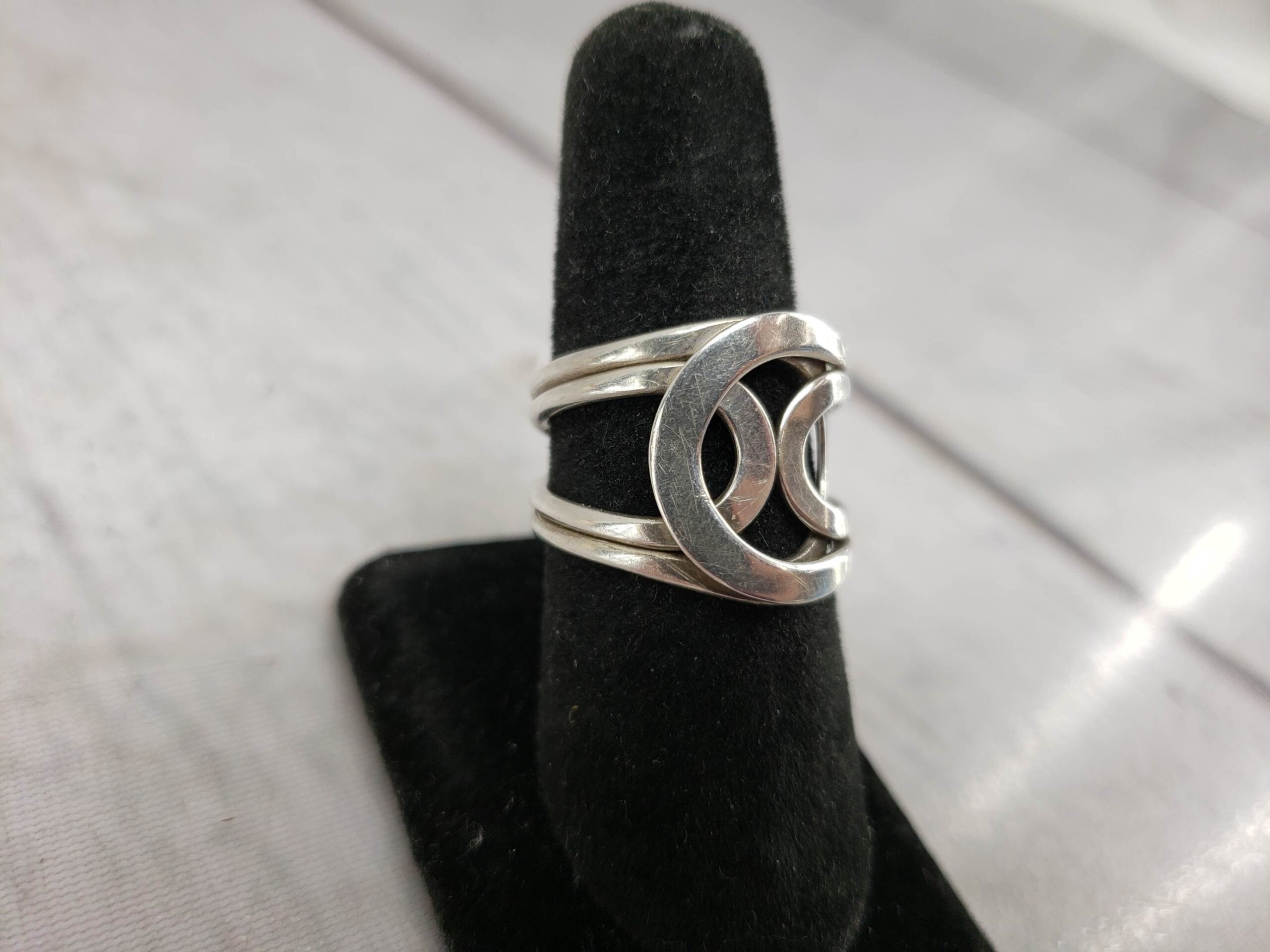 Ring SS Mens Sz 9 5.02DWT .925 Sterling Silver Vintage Loop Statement Ring