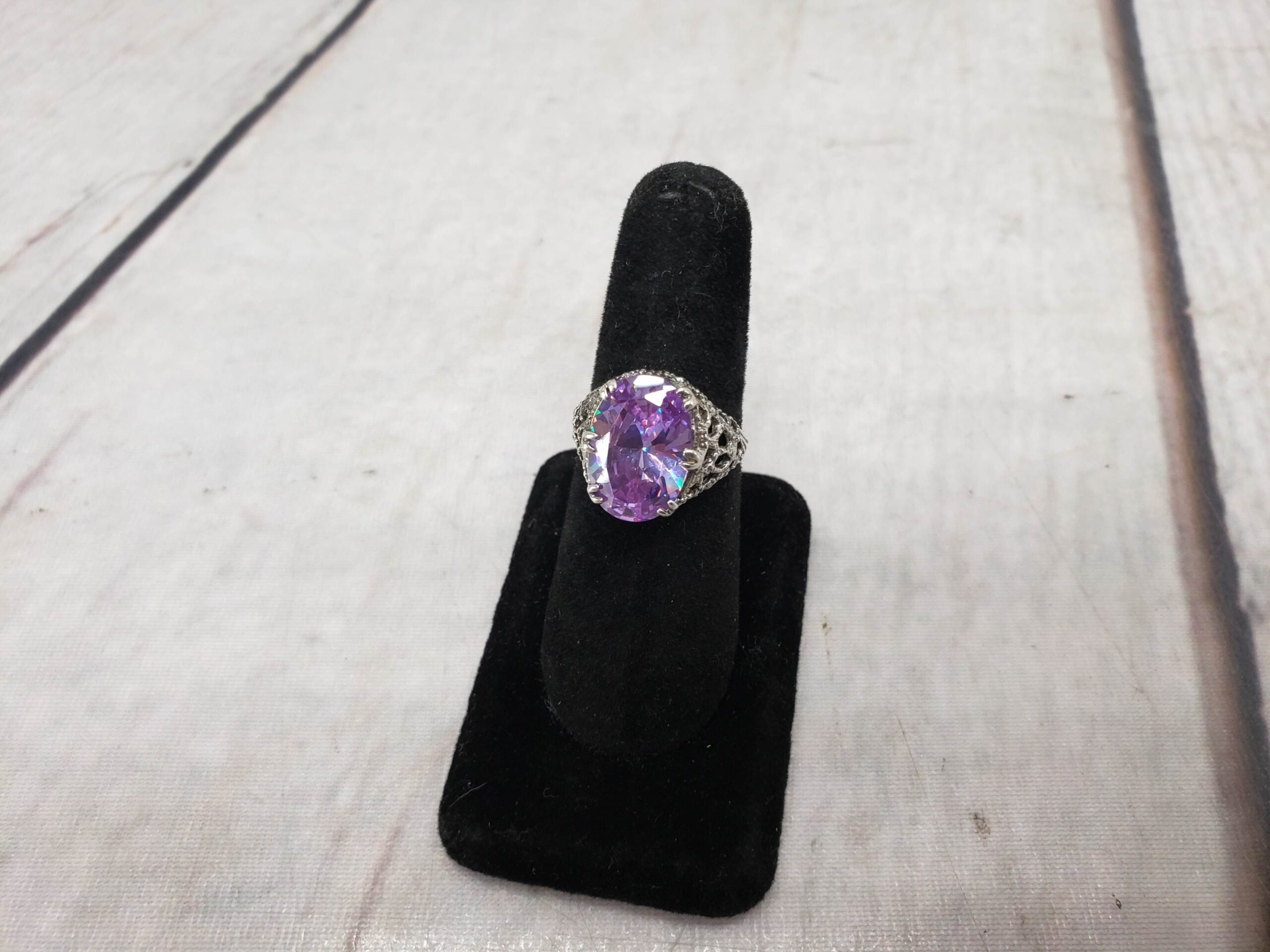 Ring SS Women Sz 8 3.84DWT .925 Sterling Silver, Large Purple Stone