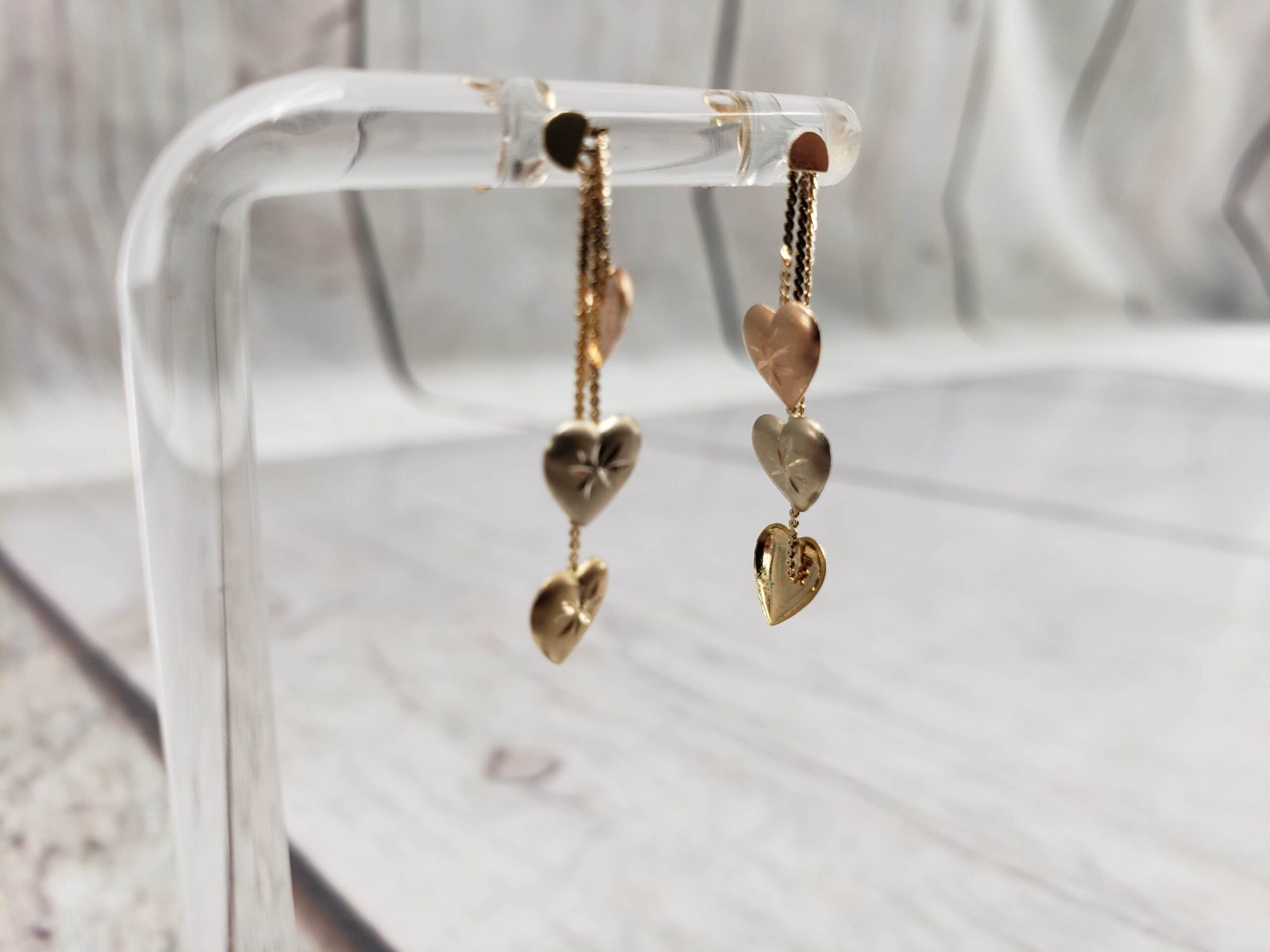 Earrings BHG Unisex Stud/Drop 0.37DWT 14k Black Hills Gold, Dangle Hearts