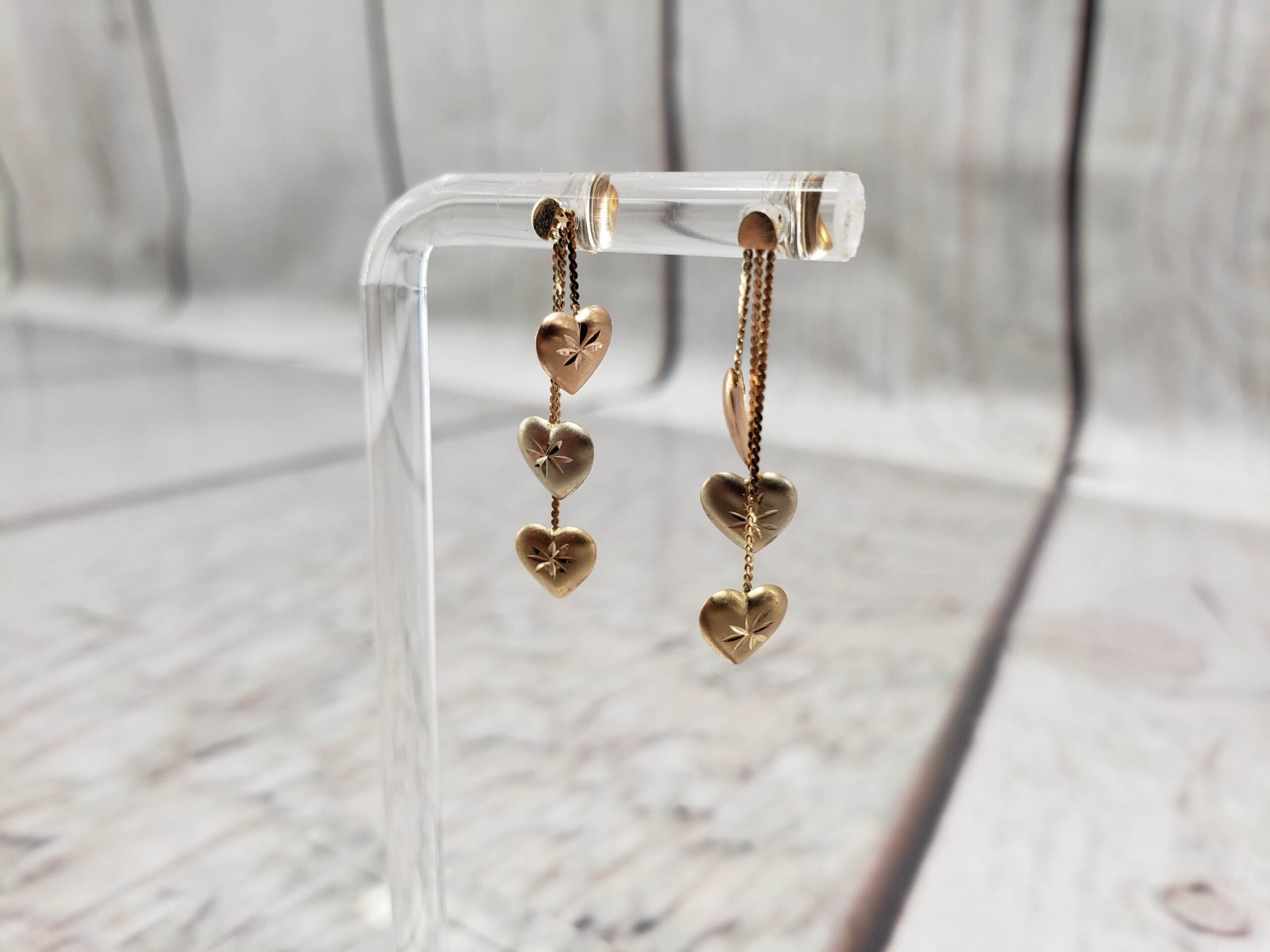 Earrings BHG Unisex Stud/Drop 0.37DWT 14k Black Hills Gold, Dangle Hearts