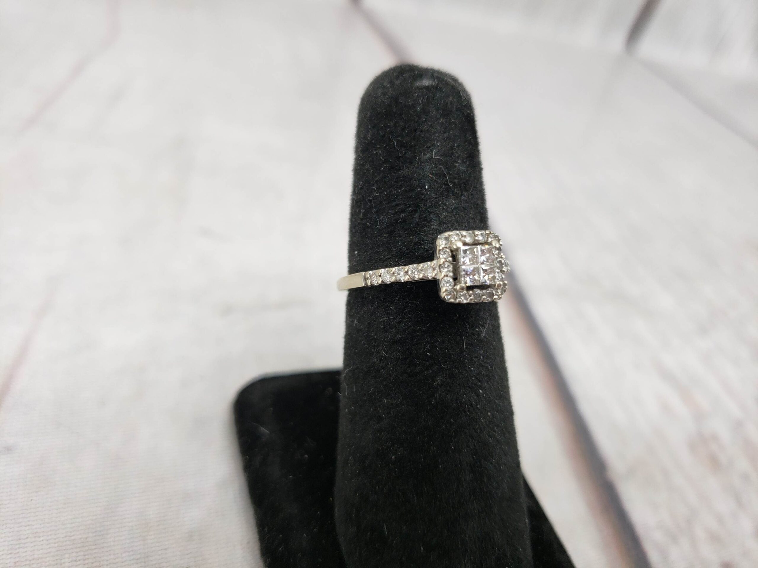 Ring WG Women Sz 6.5 1.90DWT 14k White Gold, 4x Square Cut Diamonds