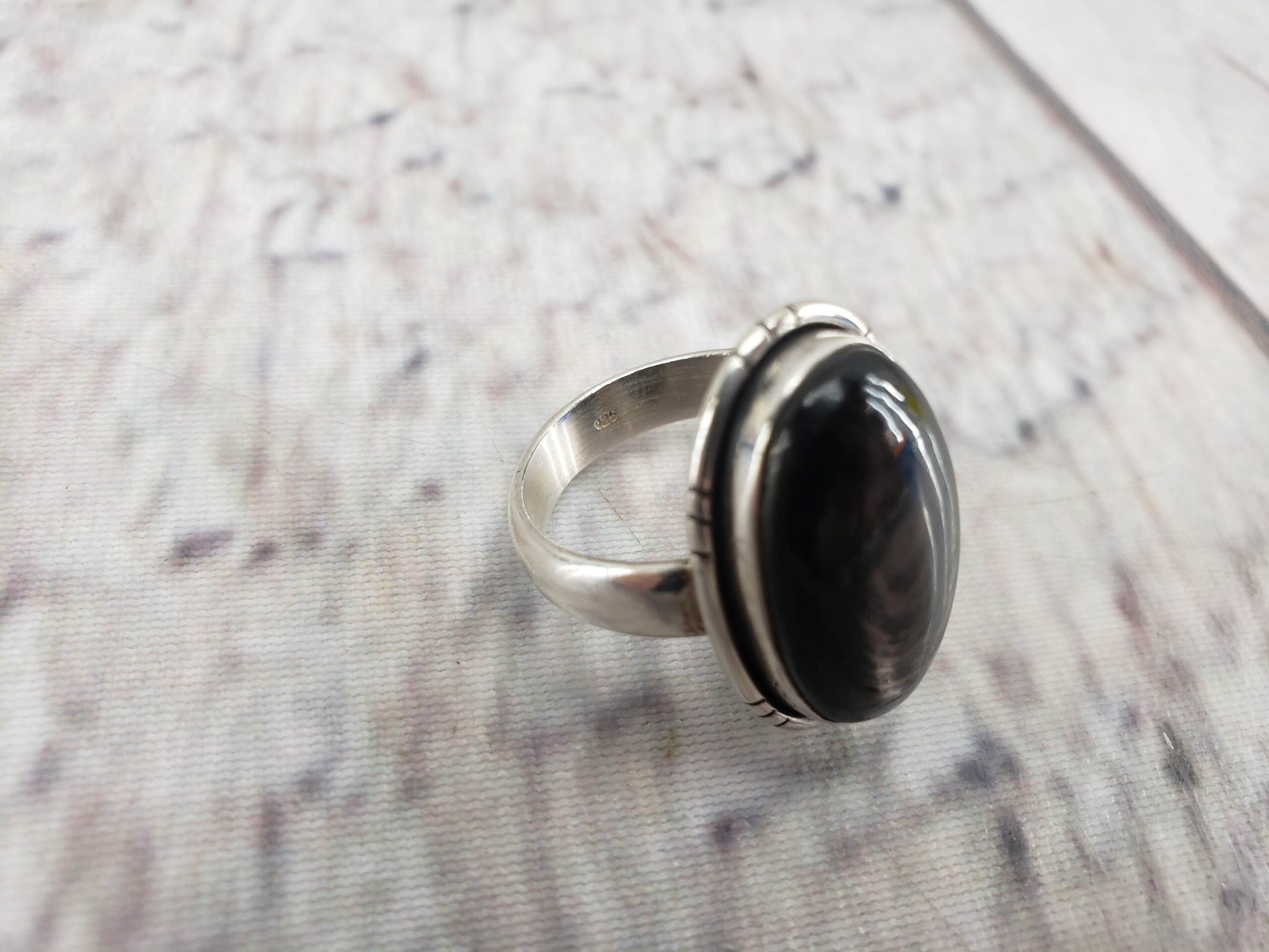 Ring SS Mens Sz 11 6.20DWT Vintage Polished Black Malachite Cabochon Ring